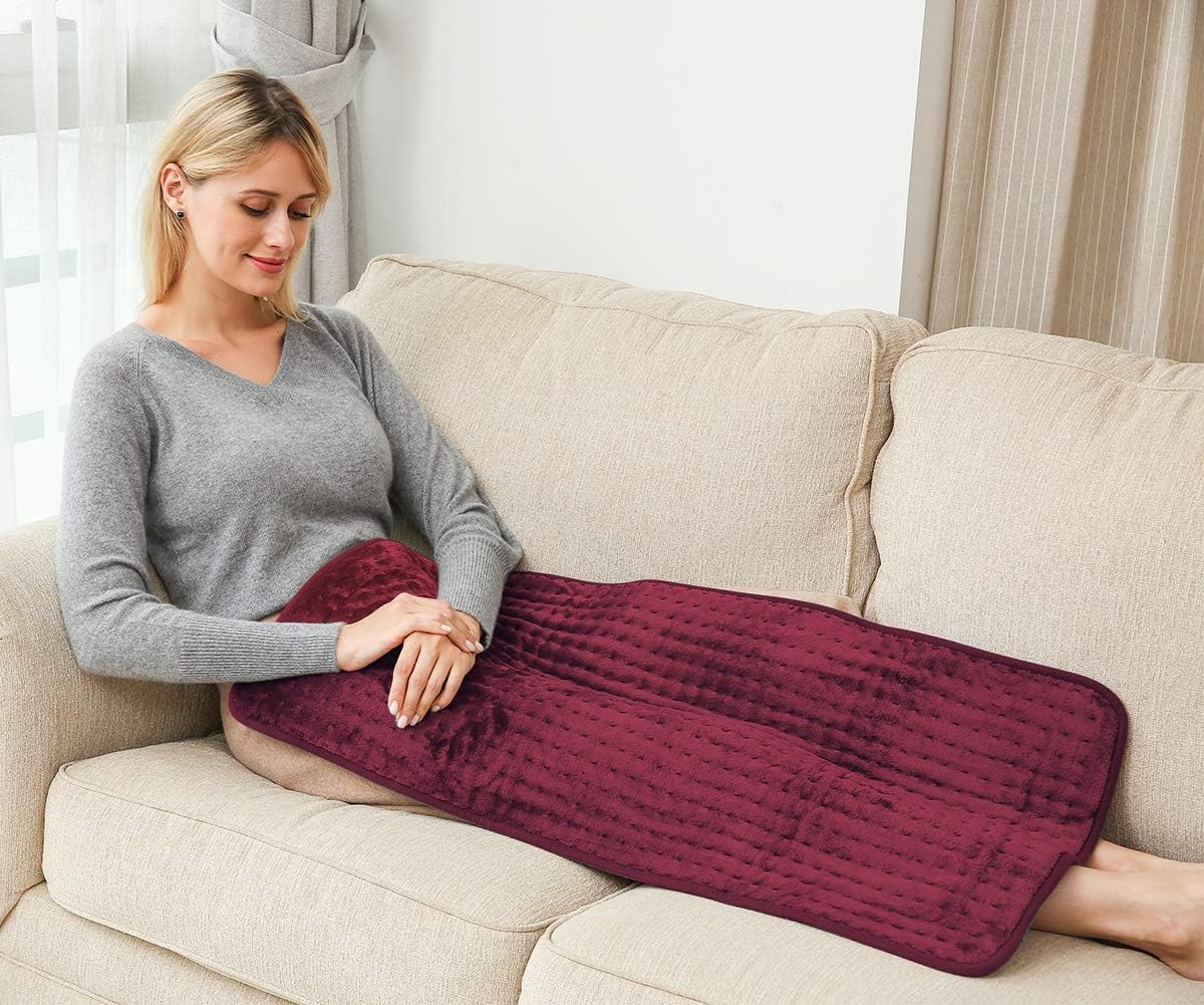 Ambershine 17''x33'' XXXL King Size Heating Pad with 12 Temperature Settings & 4 Auto-Off Countdown Timers, Pain Relief for Back/Neck/Shoulders/Abdomen/Legs, Christmas Gifts for mom dad(Red)