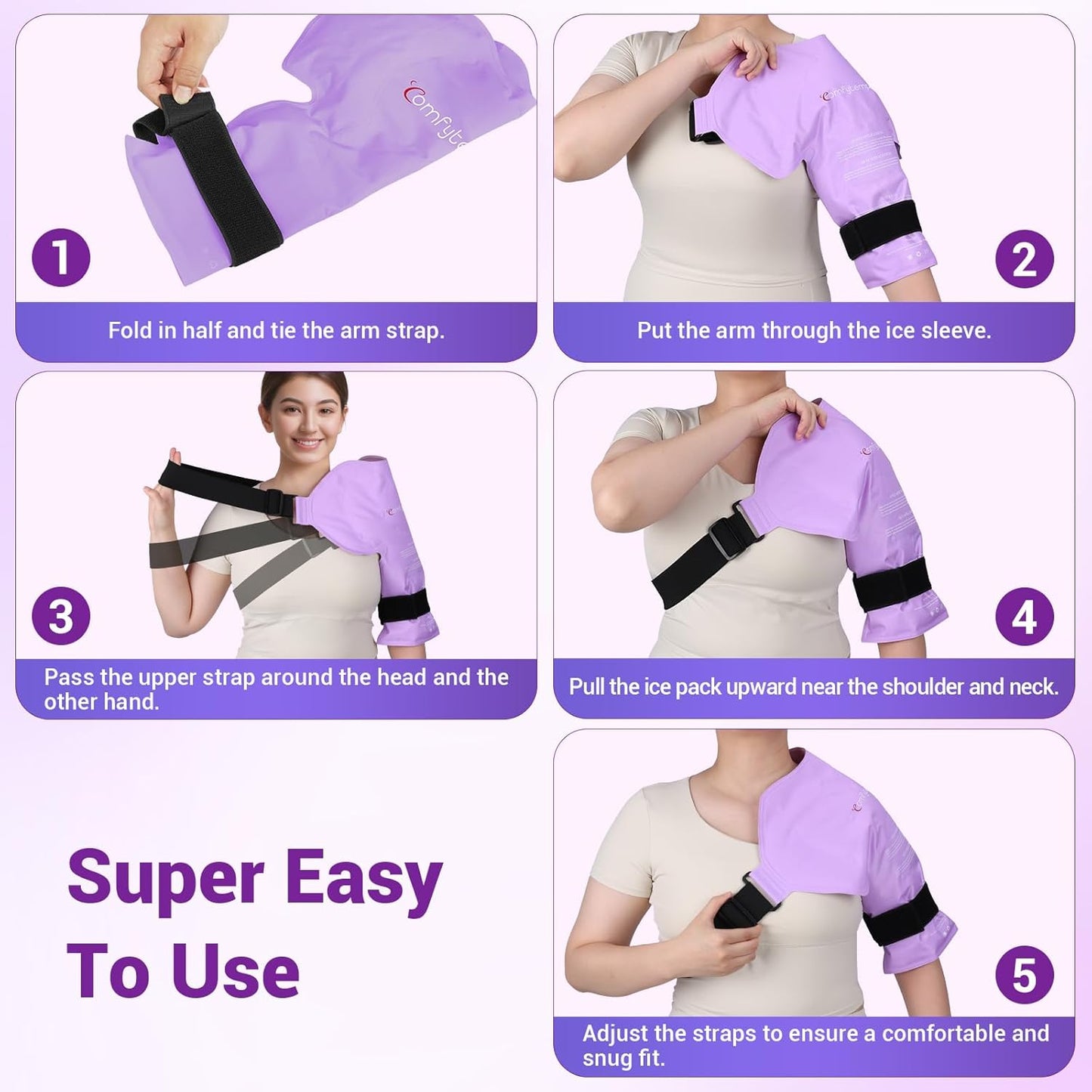 Comfytemp Shoulder Ice Pack Rotator Cuff Cold Therapy Wrap, Ice Packs for Injuries Reusable Gel, Instant Compression for Shoulder Pain Relief, Surgery Recovery Gifts (Large), Purple
