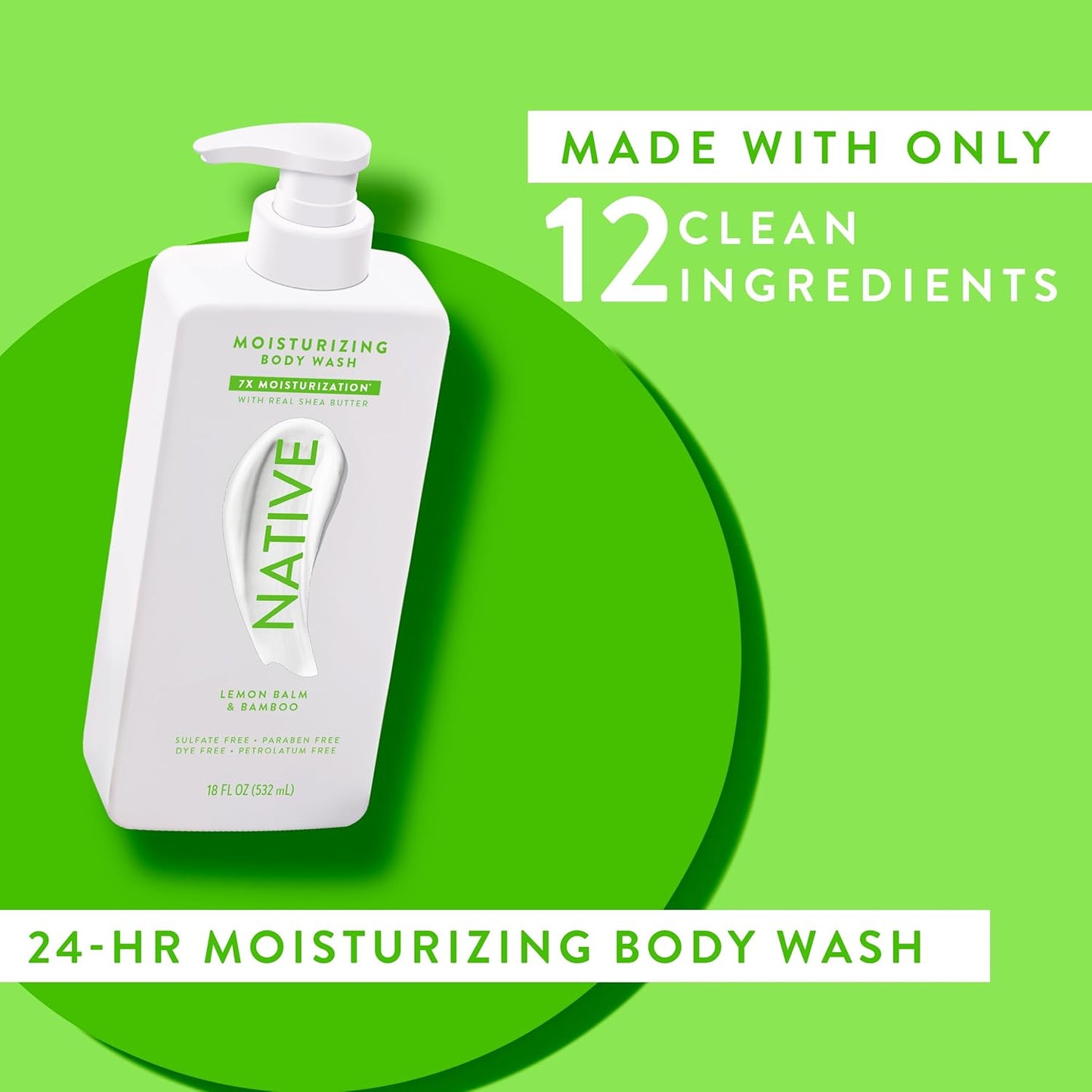 Native Moisturizing Body Wash Contains Naturally Derived Ingredients | For Women & Men, Sulfate, Paraben, & Dye Free Leaving Skin Soft and Hydrated | Lemon Balm & Bamboo 18 oz