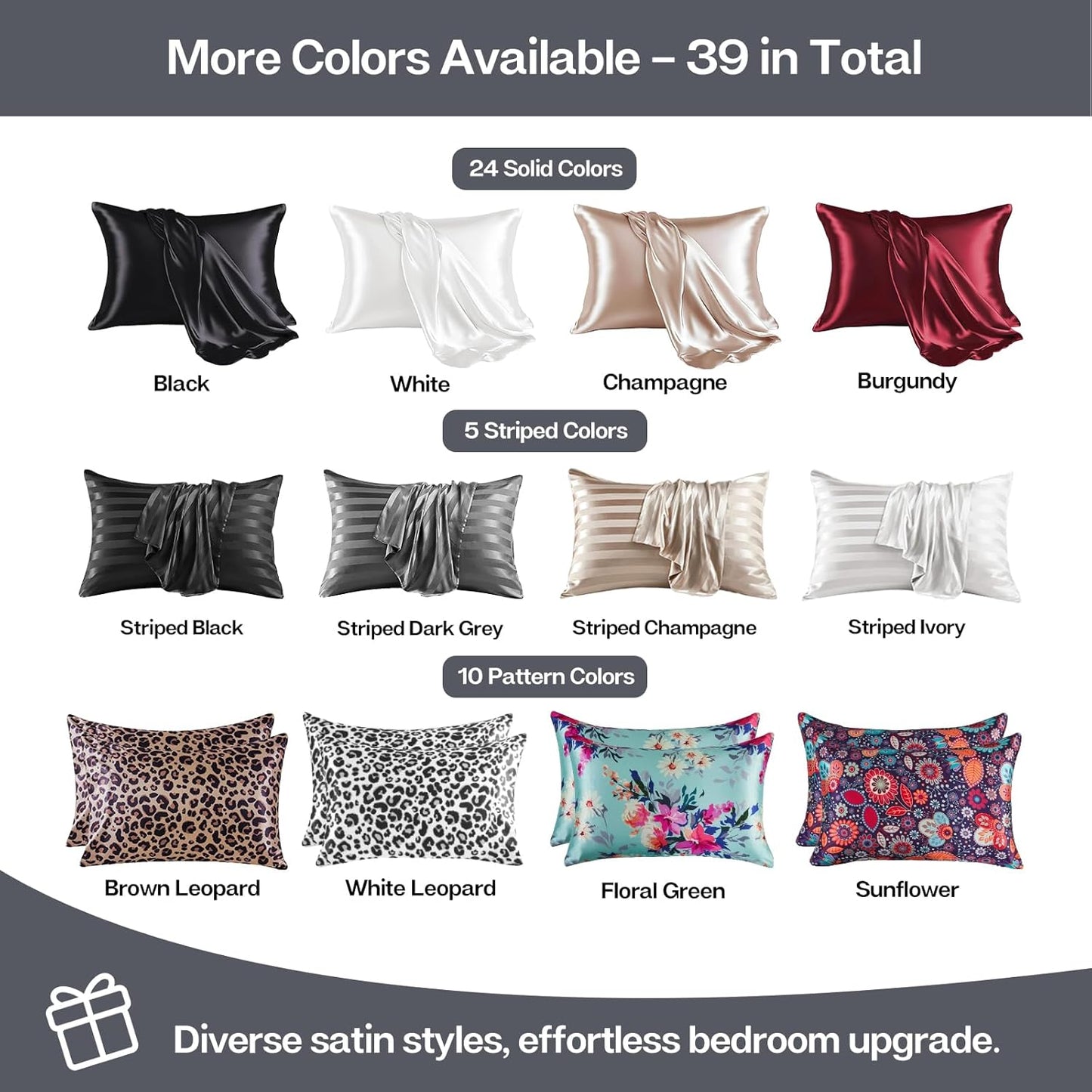 MR&HM Satin Pillowcase for Hair and Skin, Silk Satin Pillowcase 2 Pack, Queen Size Pillow Cases Set of 2, Silky Pillow Cover with Envelope Closure (20x30, Space Grey)