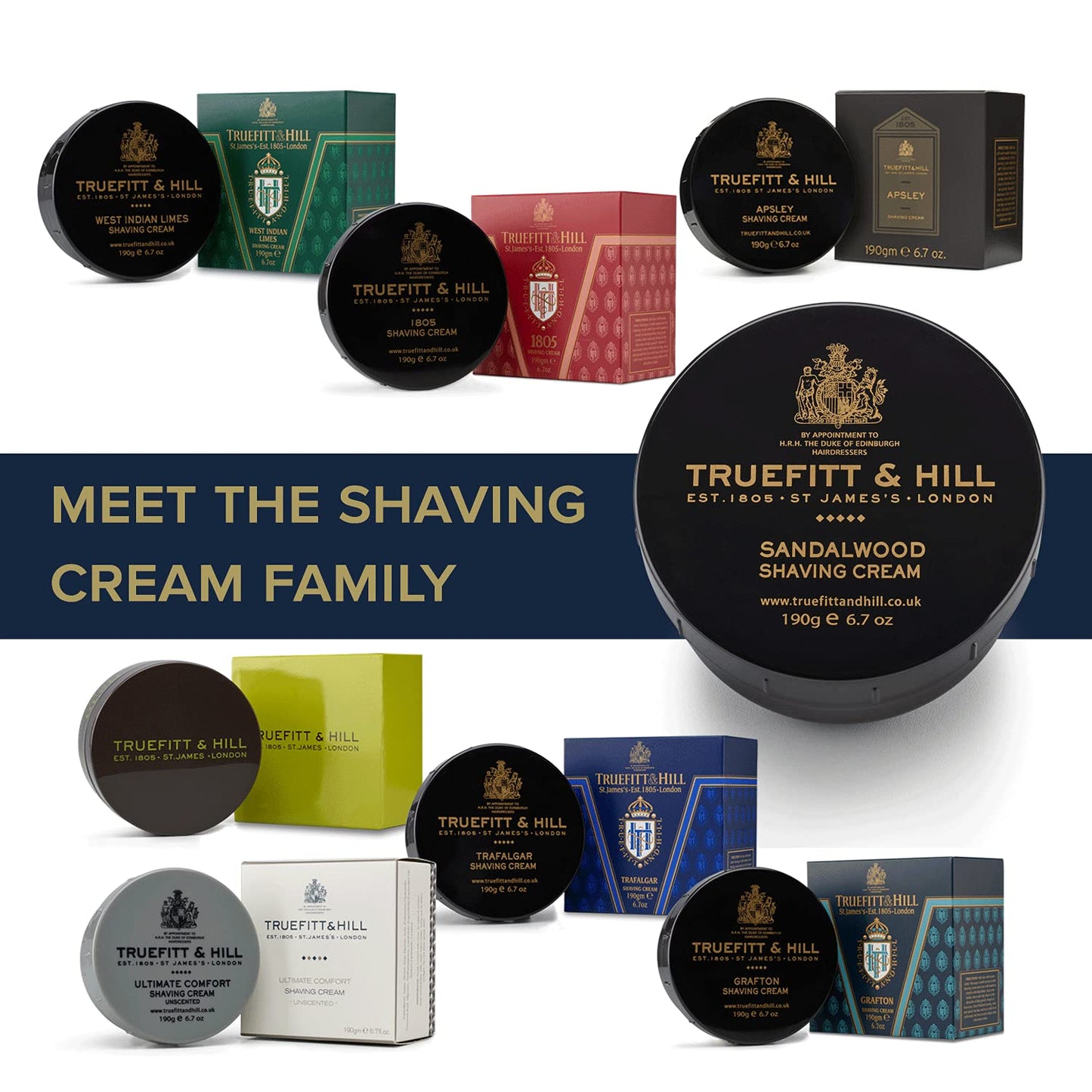 Truefitt & Hill Shaving Cream Bowl - Sandalwood - Premium Glycerin-Based Lather, Smooth Glide, and Hydration for a Luxurious Shave - 6.7 oz.