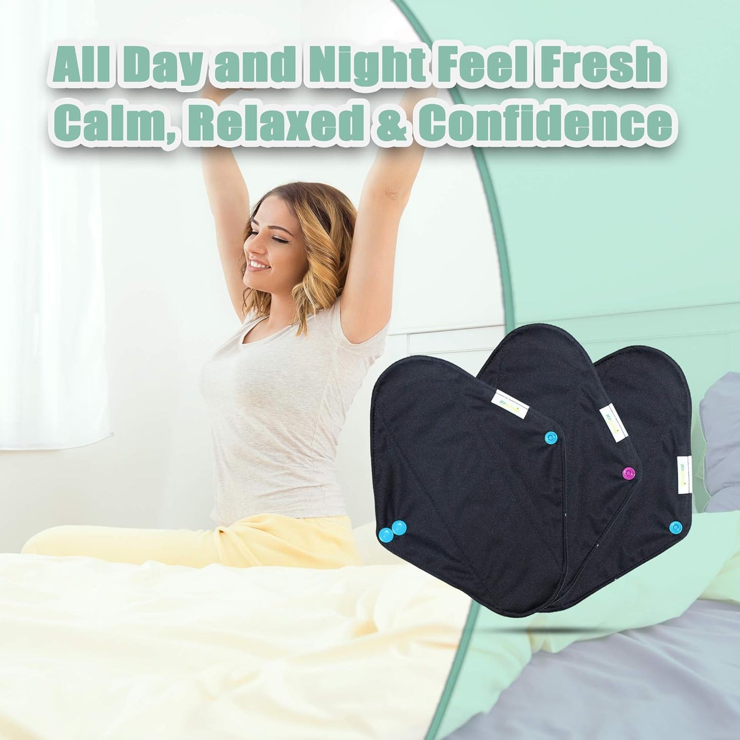 wegreeco Charcoal Reusable Menstrual Pads - Reusable Sanitary Pads | Reusable Panty Liners | Soft Cloth Menstrual - 6 Pack with 1 Cloth Mini Wet Bag (Medium, Black)