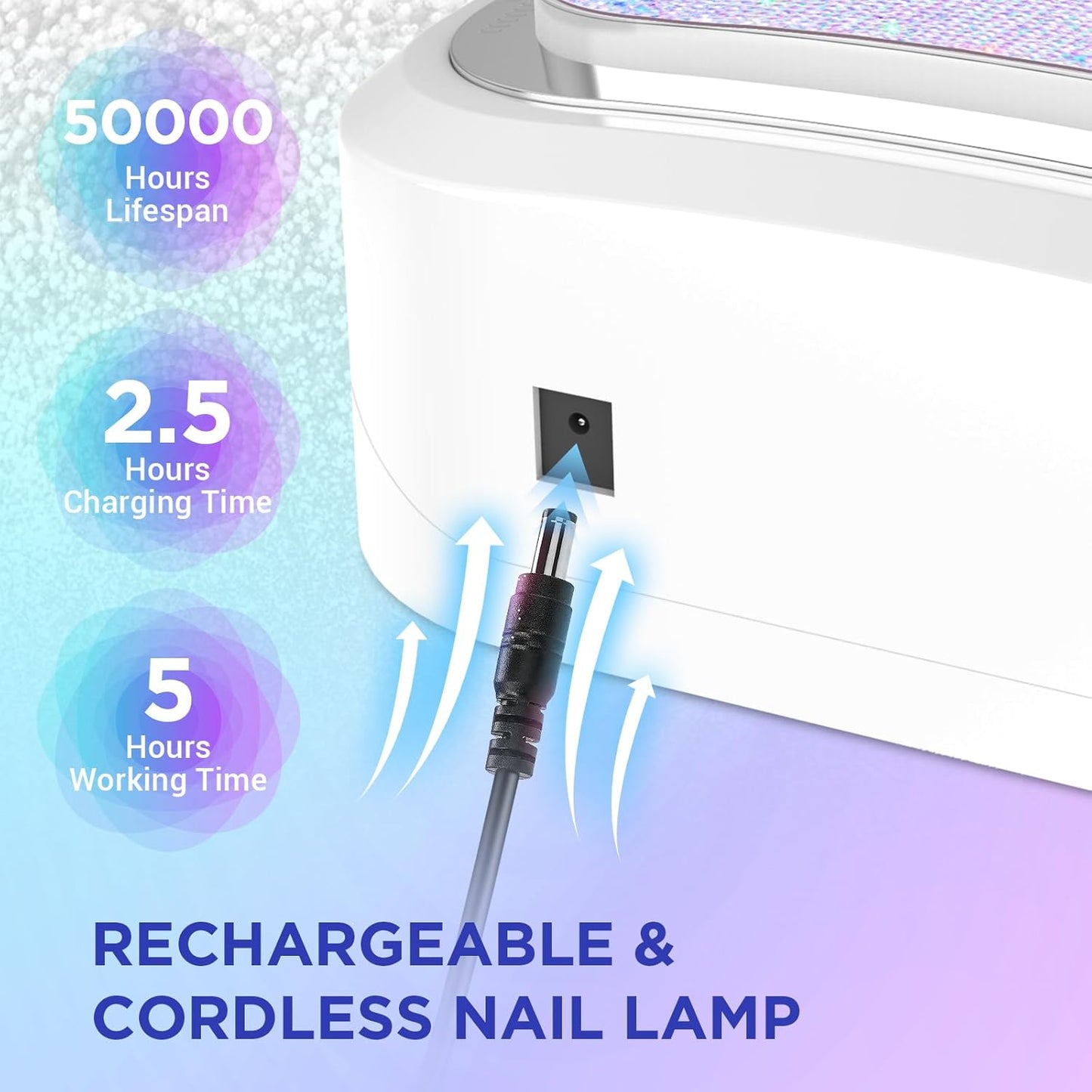Aedavey Cordless Nail Lamp, Rechargeable UV Nail Lamp for Gel Nails, LED Nail Lamp with 4 Timer Modes, Gel Nail Light Decorate with Sparkling Nail Rhinestones Diamond (Sparkly Diamond and White)