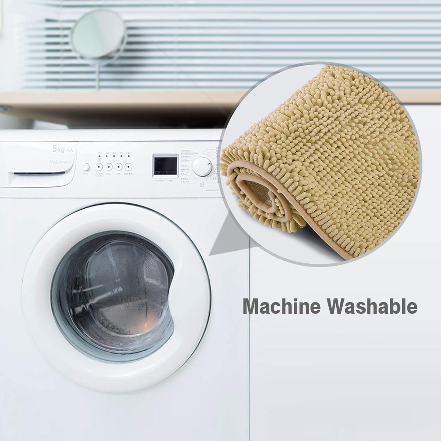 ITSOFT Plush Bathroom Rug 47x21, Absorbent Machine Washable Non Slip Chenille Bath Mats, Quick Dry Bathmat, Bath Rugs for Bath, Shower, Bedroom, or Door Mat, Beige