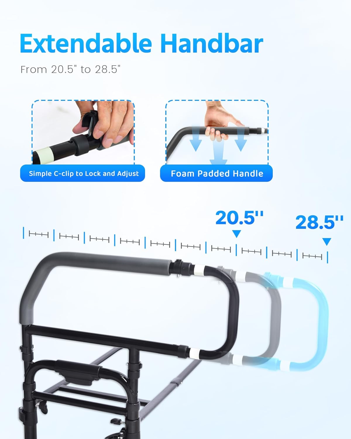 Sangohe Bed Rails for Elderly Adults Safety - Heavy Duty Bed Rail for Senior & People Falling Out of Bed - Bed Rail for Elderly, Height Adjustable, Fits Thick Mattress, Hold up to 300 Lbs, 504Q