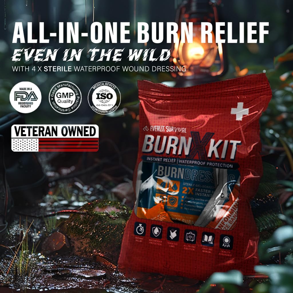 EVERLIT Burn Kit with Sterile Waterproof Wound Dressing | Hydrogel-Foam Burn Dressings, Burn Gel, Non-Stick Pads, Gauze & Shears | 30pcs First Aid Supplies for Instant Cooling, Soothing & Relief