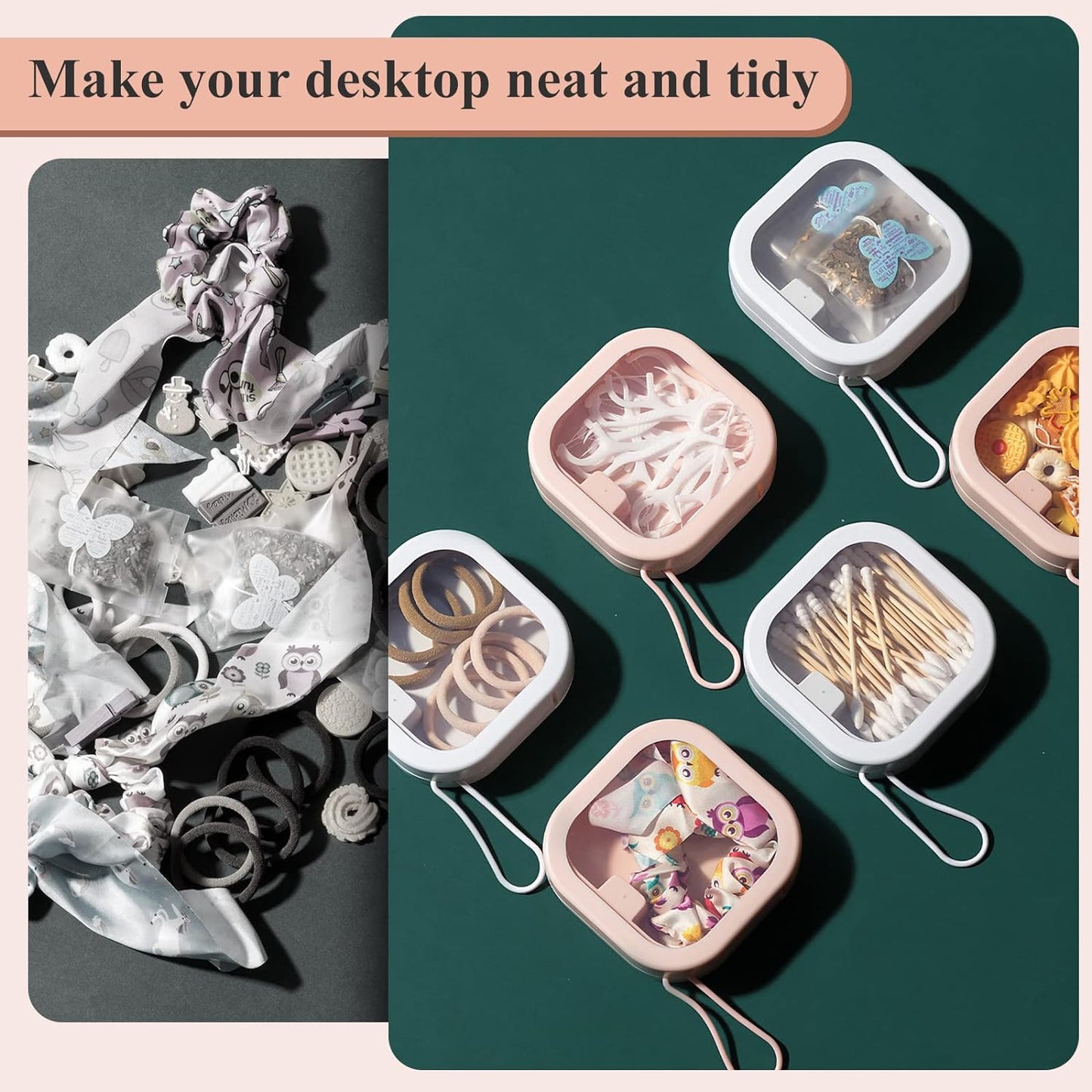 Kathfly 4 Pcs Pink White Hair Tie Organizer Portable Hair Accessory Storage Containers Stackable Tie Bobby Pin Holder Home Cotton Swab Dispenser Accessories Jewelry Organizer Box