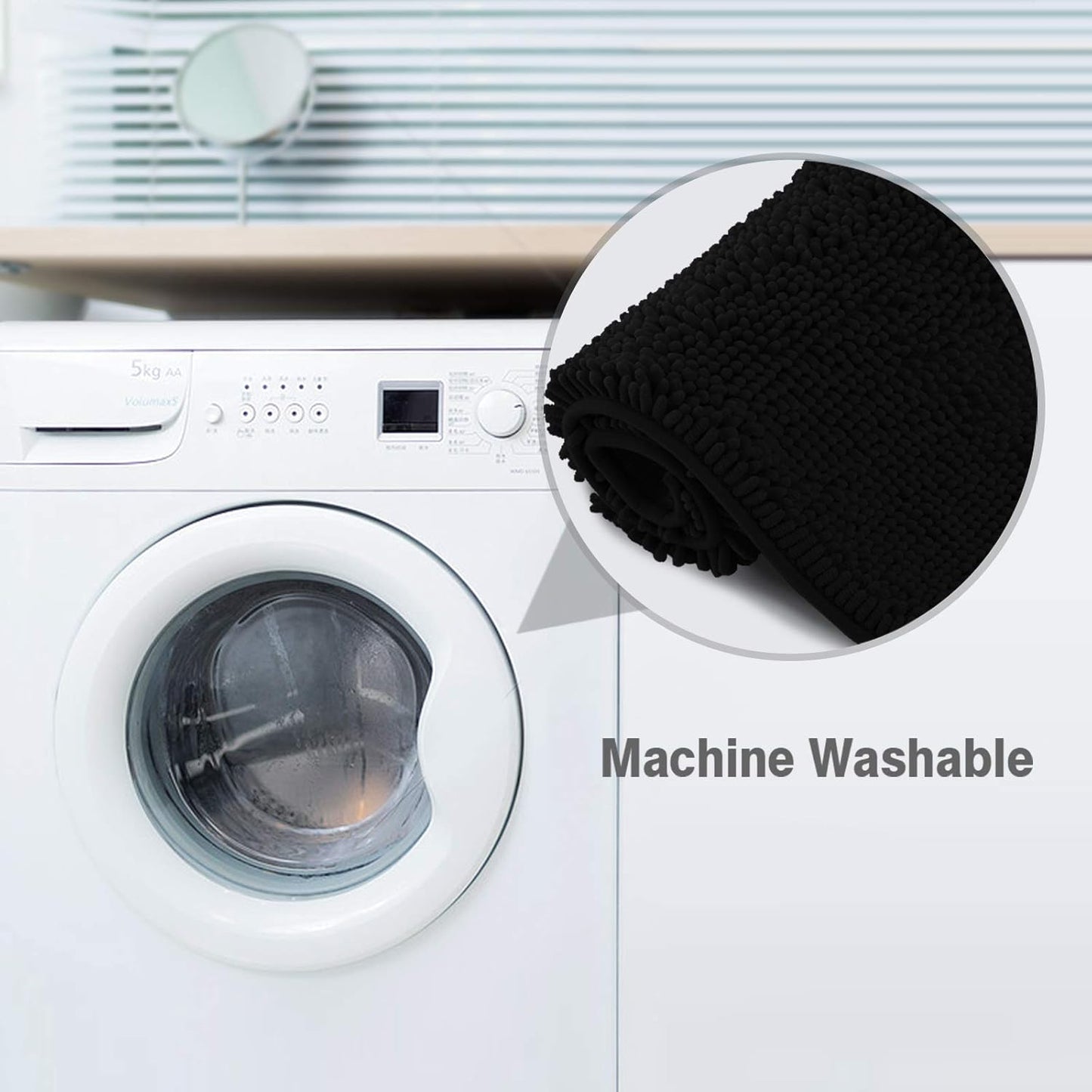 ITSOFT Plush Bathroom Rug 34x21, Absorbent Machine Washable Non Slip Chenille Bath Mats, Quick Dry Bathmat, Bath Rugs for Bath, Shower, Bedroom, or Door Mat, Black