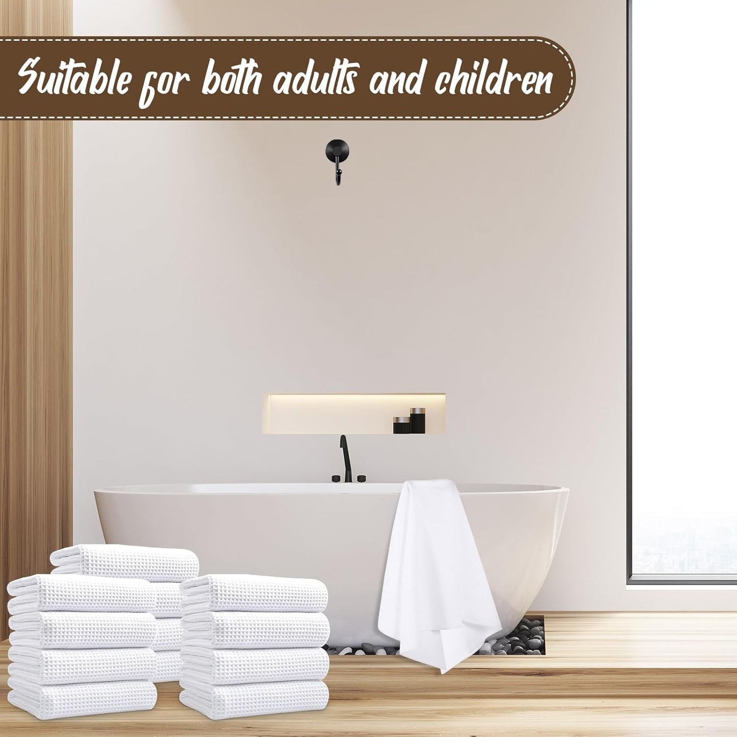 12 Pack Microfiber Bath Towels Bulk 27'' x 60'' Oversized Size Bath Towel Highly Absorbent Extra Large Soft Drying for Shower Beach Salon Winter Sport Spa Gym (Square,White)