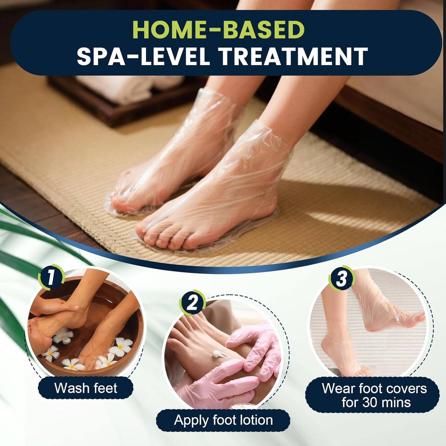 200PCS Plastic Foot Covers for Feet, Leak-Proof Plastic Foot Masks for Moisturizing Feet, Pedicure & Foot Care, 200 Stickers for Snug Closure Included (Fits up to USA 9)