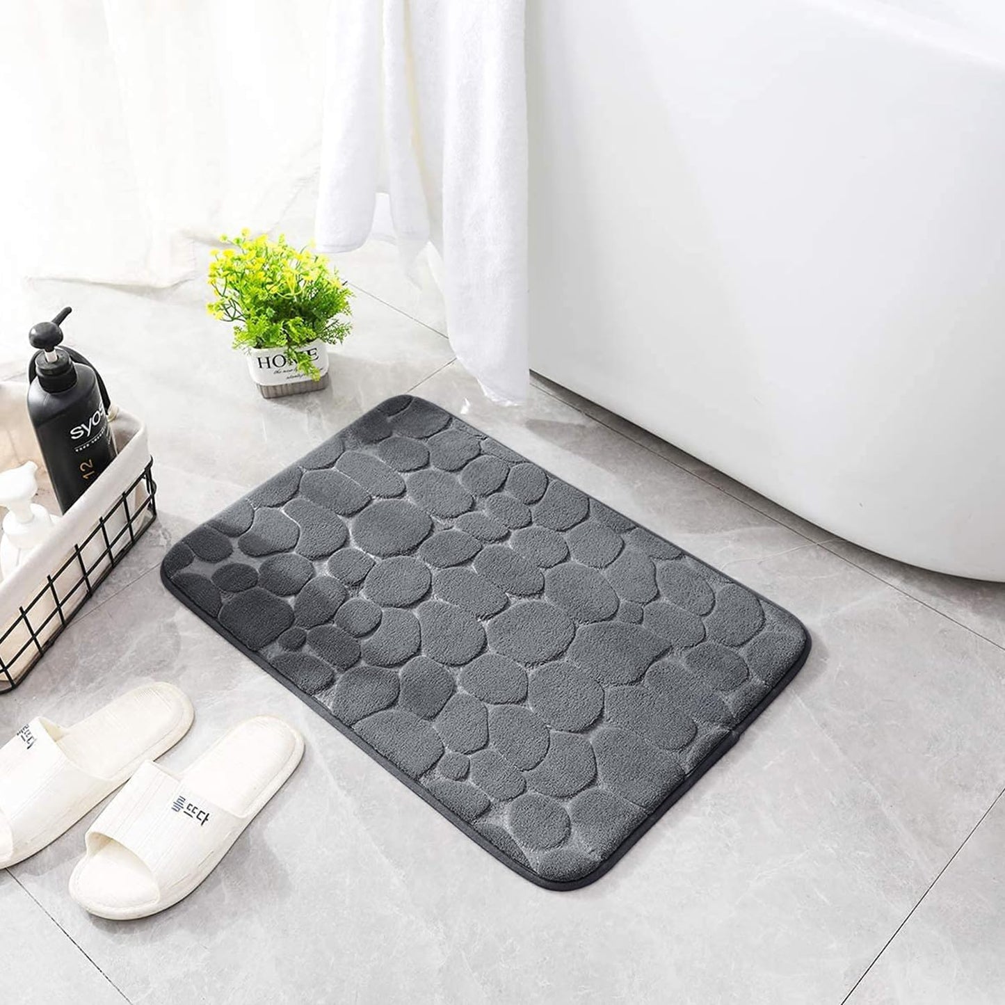 YIHOUSE Memory Foam Cobblestone Rugs Super Water Absorbent Bath Mats for Bathroom Machine Washable Bath Rugs(20x32,Dark Gray)