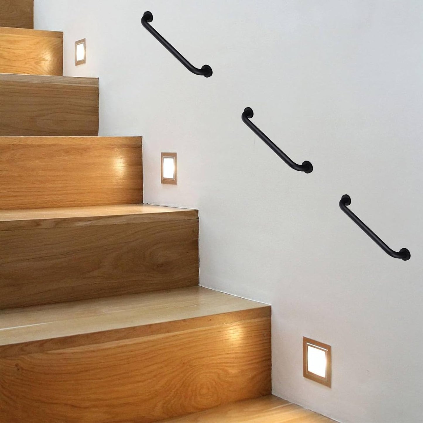 2 Pcs 12 Inch The Black Stainless Steel Handrail Bar Stairway Hand Railing Stairway Hand Bar Steel Outdoor Deck Rail Handle Indoor & Outdoor Matte Black Shower Grab Bar