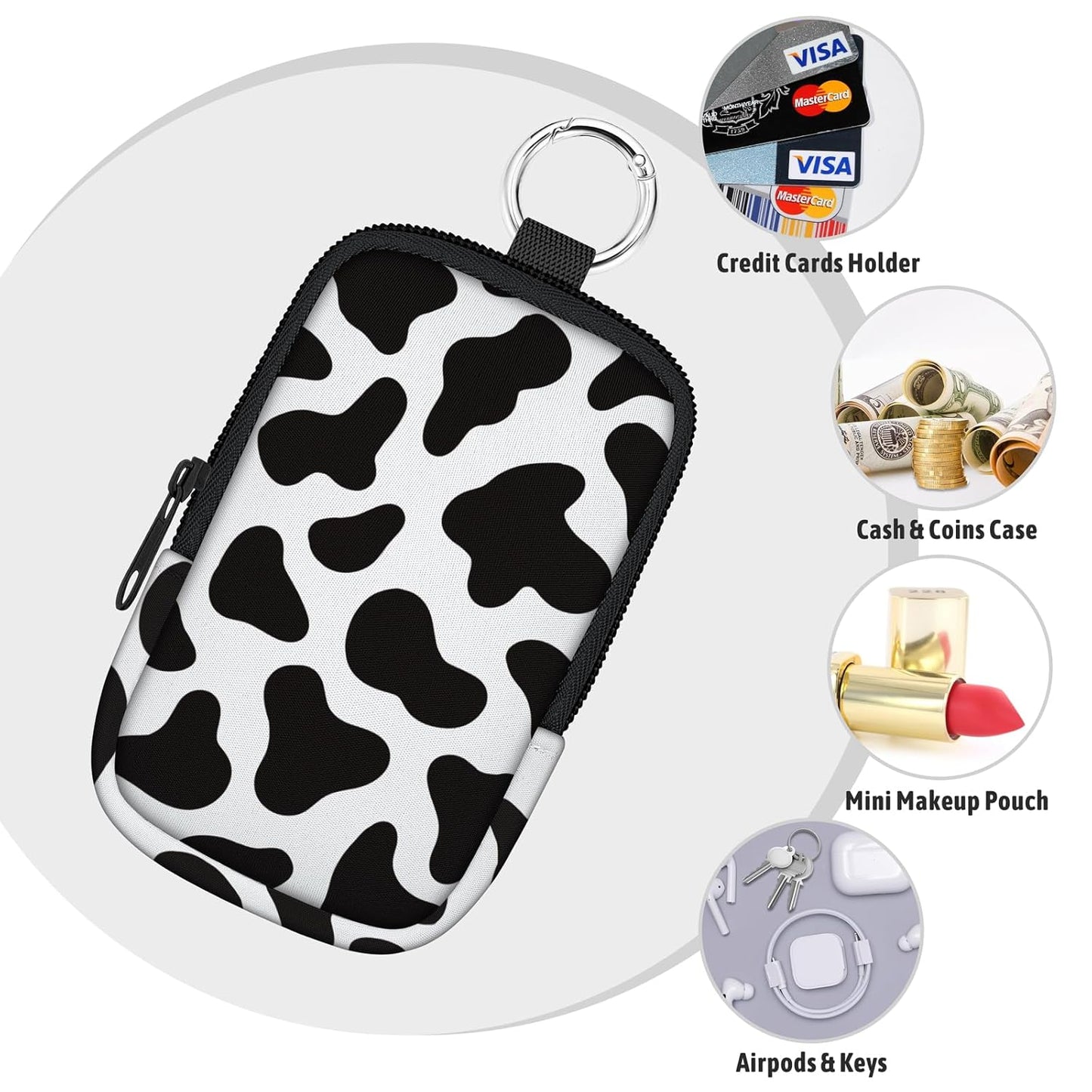 Cow Print Hand Sanitizer Spray Case, Hand Sanitizer Holder Zippered Pouch, Cute Fashion Accessory with Snap Hook for Glow Mist and Power Mist 1FL OZ