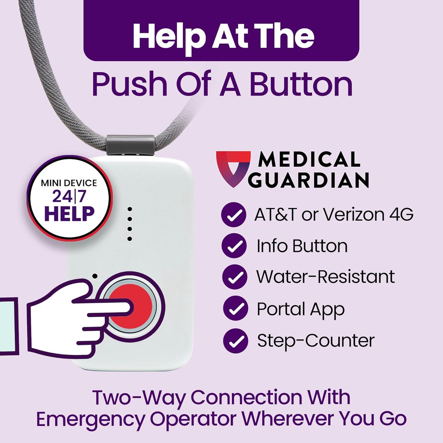 Medical Guardian MGMini | Medical Alert Device for Seniors | Water-Resistant, Emergency Call Button, 24/7 Monitoring, Step Counter, GPS Tracking | Monthly Subscription Required | Pearl