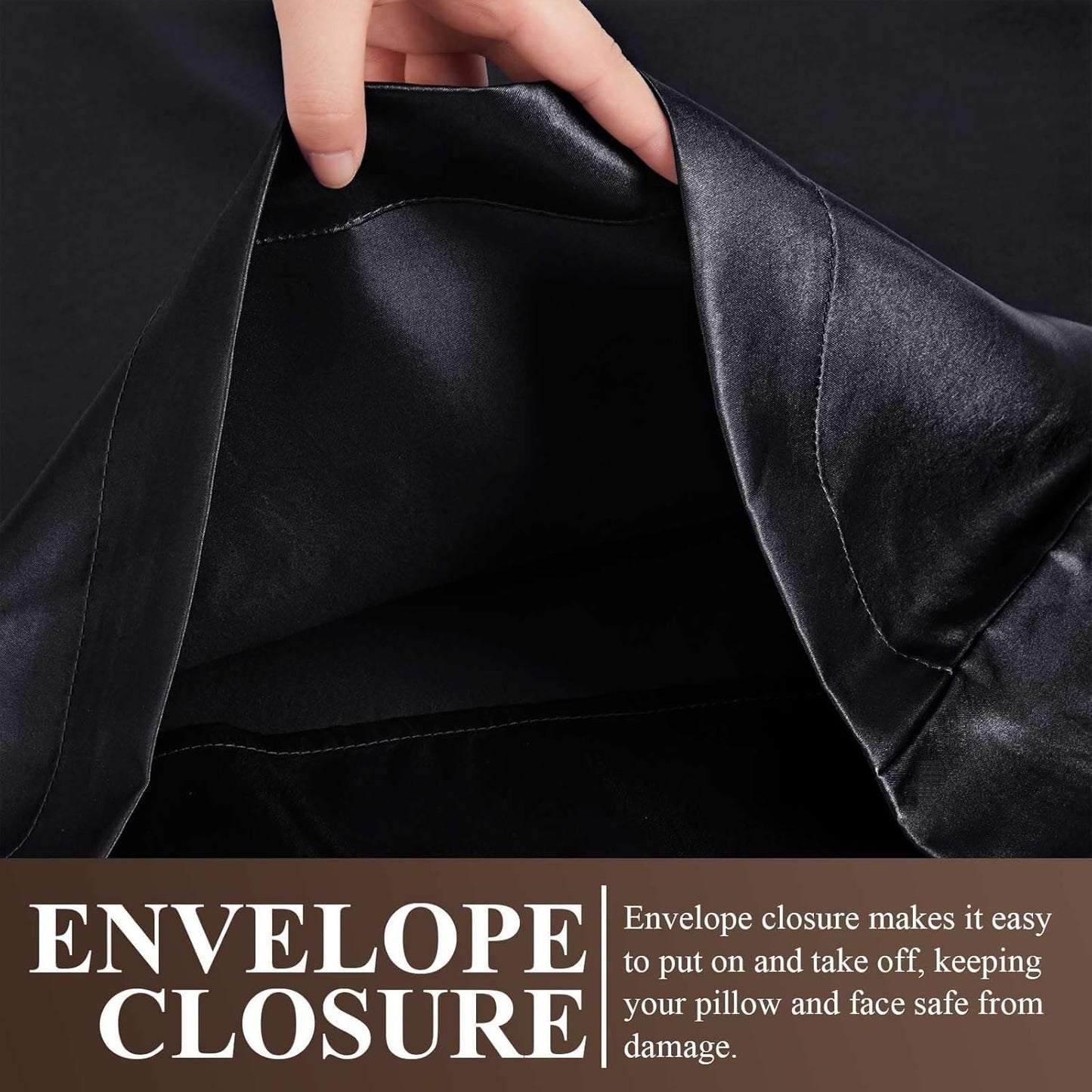 Juwenin Bedding,Super Soft and Luxury Silky Satin Pillowcase (Silky Satin Pillow Case for Hair) Set of 2 (Black, King (20'x40'))