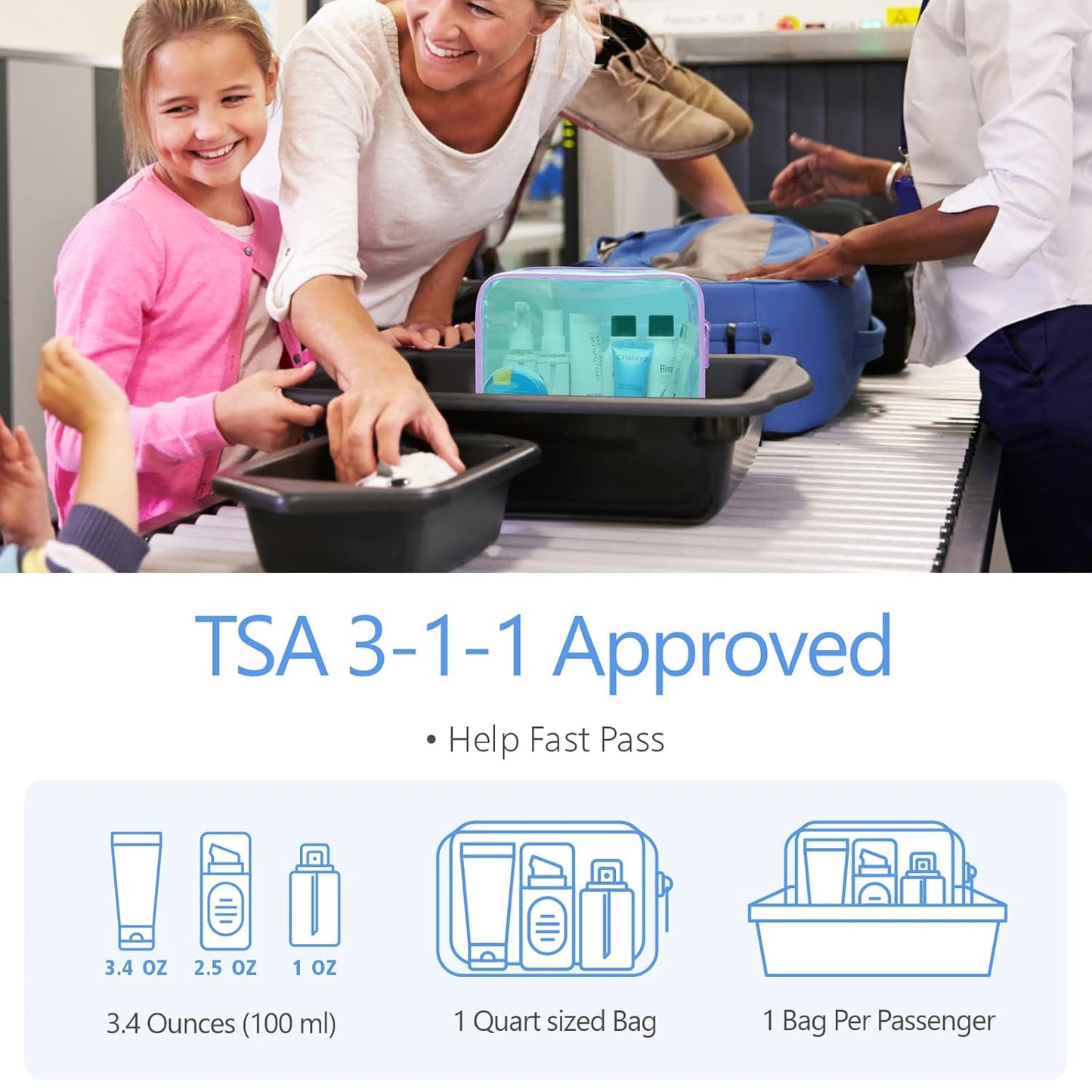 PACKISM Clear Makeup Bag, 3 Pack Tsa Approved Toiletry Bag with Zipper, Water-resistant Clear Cosmetic Bags Fit Travel Essentials, Carry-on Airport Airline Compliant Toiletries Bag, Mint Green