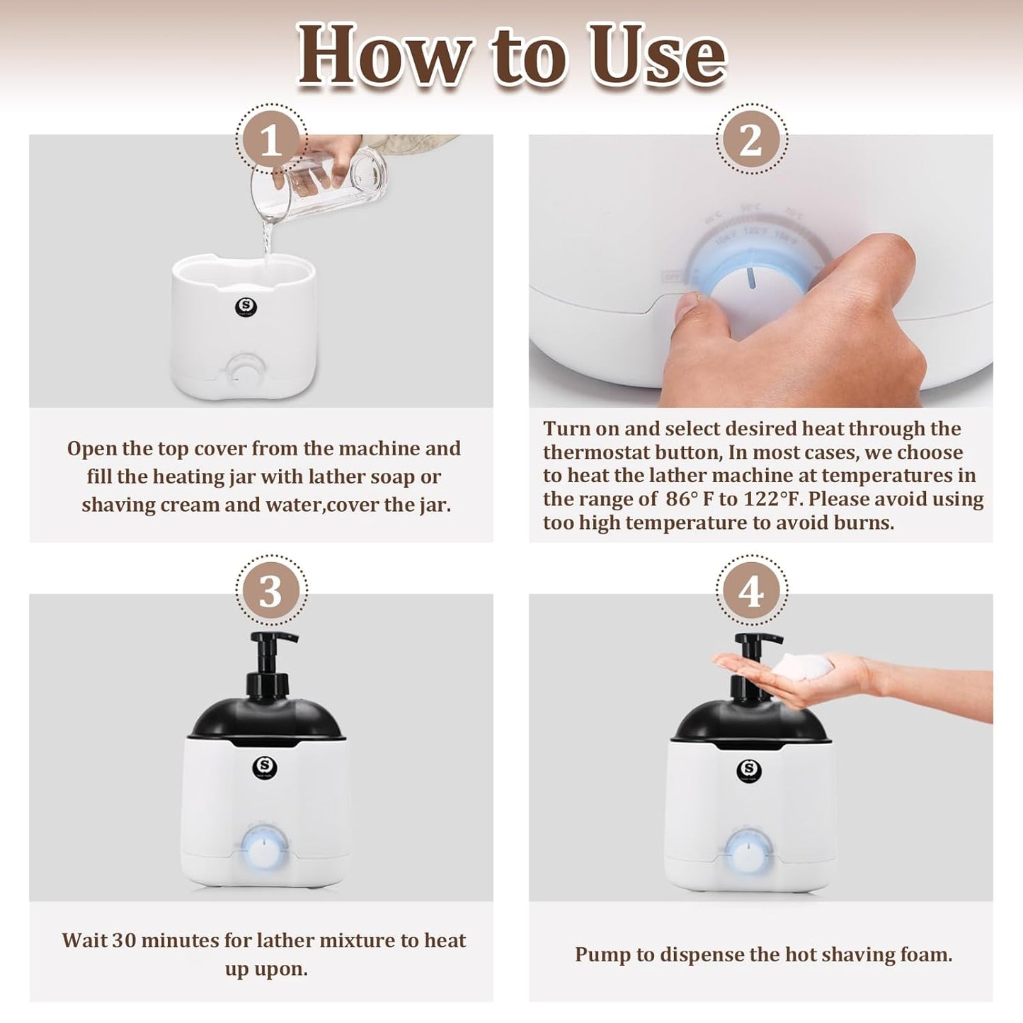 SANGLE SOPFFY Hot Lather Machine,Shaving Cream Warmer for Men 800ML Large Capacity Heated Shaving Cream Dispenser for Home Salon Barber Shop Spa With 2 Pumps,Christmas and Birthday Gift (White)