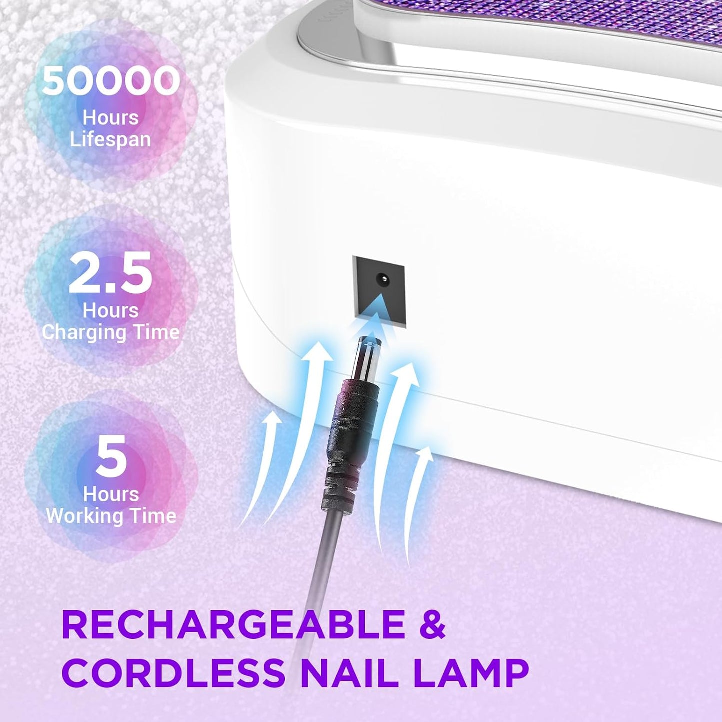 Aedavey Cordless Nail Lamp, Rechargeable UV Nail Lamp for Gel Nails, LED Nail Lamp with 4 Timer Modes, Gel Nail Light Decorate with Sparkling Nail Rhinestones Diamond (Sparkly Purple Diamond)
