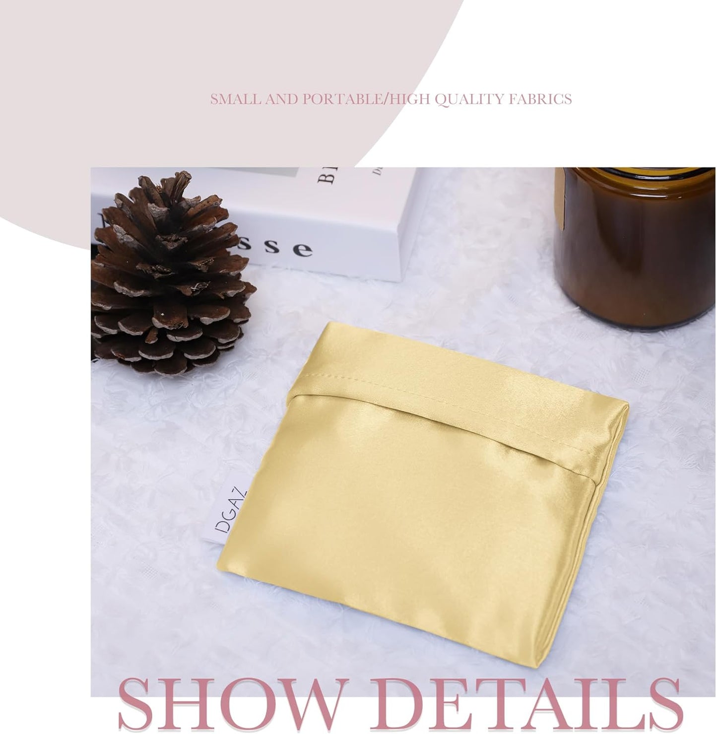 DGAZ Silk Sanitary Napkin Storage Bag, Period Bags for Teen Aged Girls, Portable for Panty Liners/Menstrual Cup/Small Tampons,Mini Makeup Bags for Purse(Mimosa)