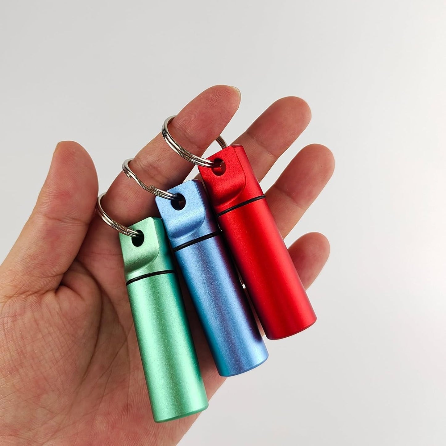 Small Pill Organizer Box Waterproof Keychain Pill Holder Portable Travel Pill Container Metal Case with Keyring for Outdoor Camping Travel