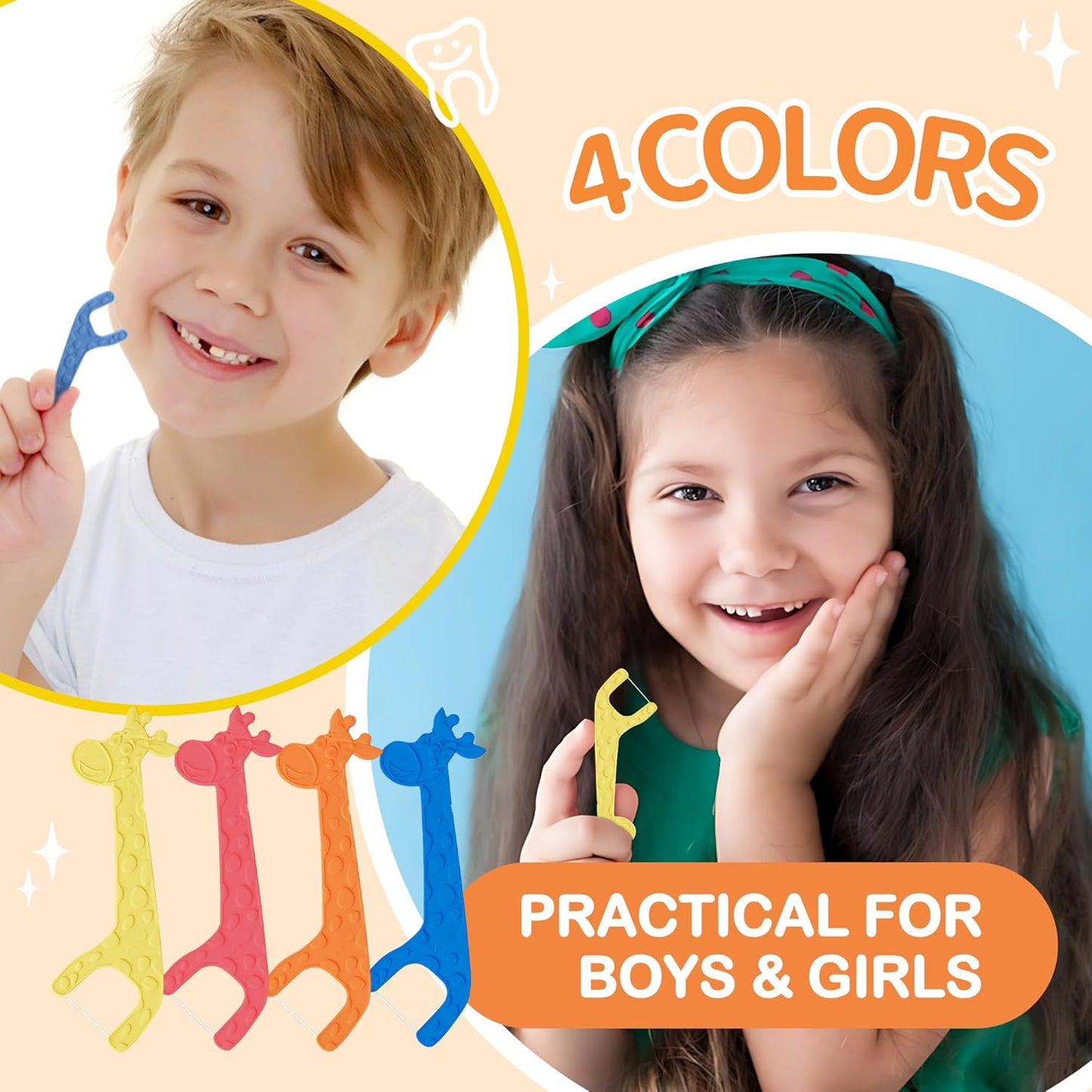 200 Count Biodegradable Kids Flossers, Eco-Friendly Plant-Based Floss Picks, No Fluoride BPA Free Cute Giraffe Dental Picks, No Plastics, Vegan Natural Floss, Mild Mint