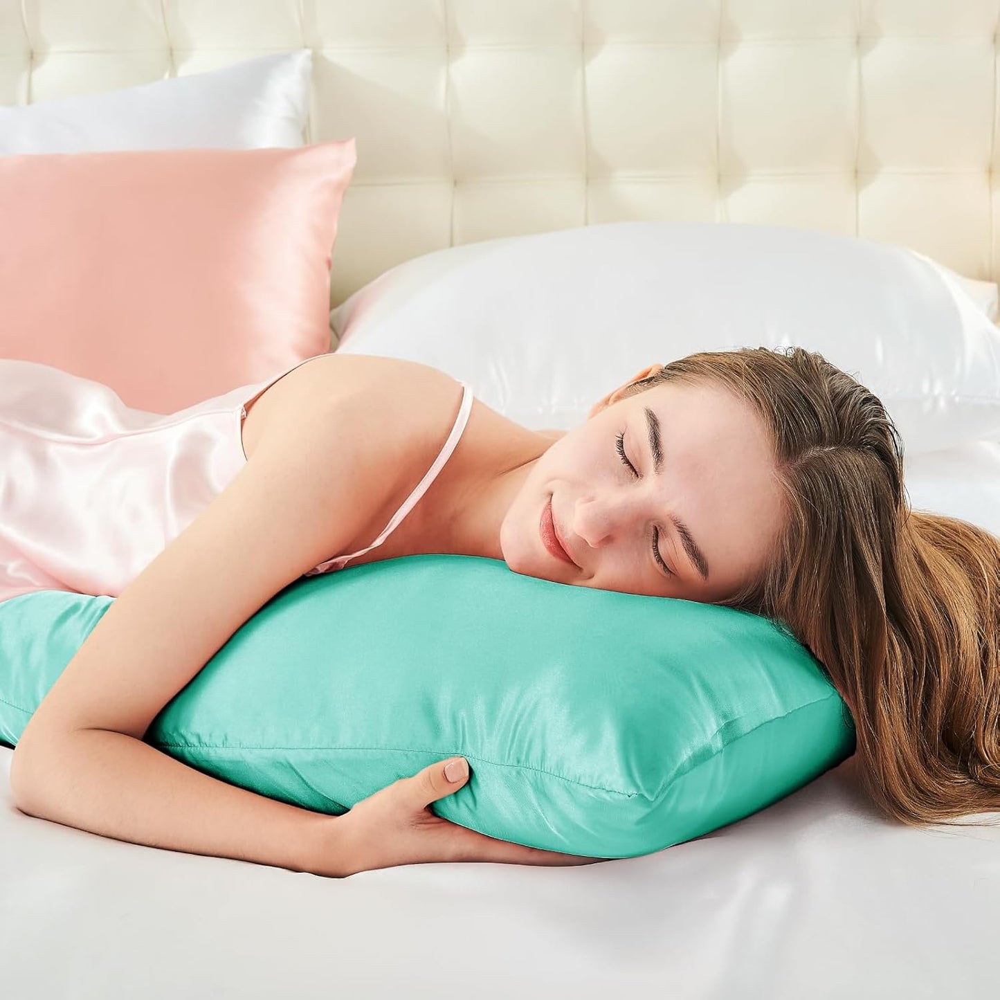 BEDELITE Satin Body Pillow Cover 2 Pack, Super Soft and Cooling Body Pillow Pillowcase for Hair and Skin, Breathable Silky Full Long Pillowcase Cover(20"x54", Turquoise)