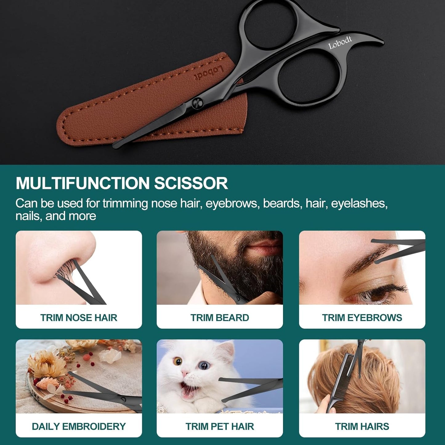4.7-inch small nose hair scissors (black), round-headed scissors, for trimming facial hair, beards, ear hair, eyebrows, bathroom, Moustache Trimming,personal care and beauty
