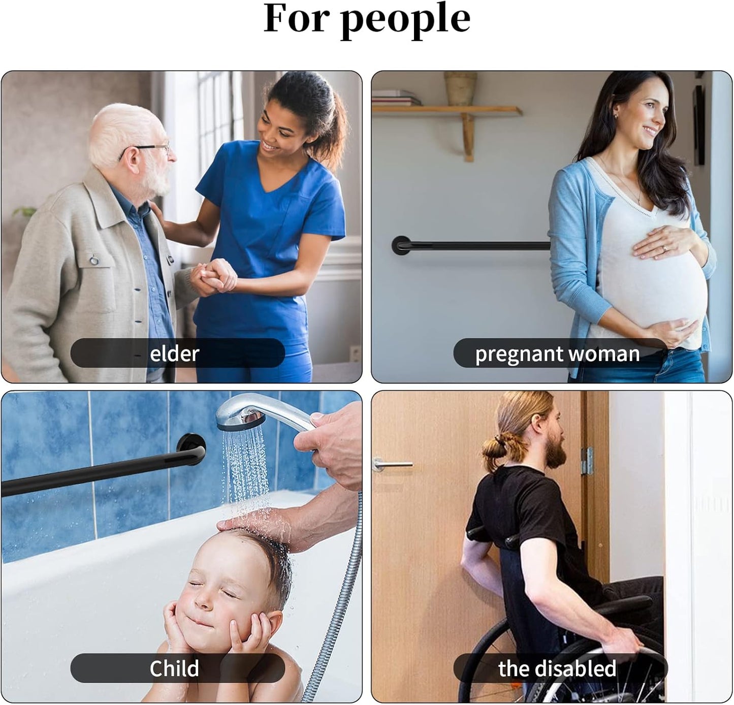 Black Shower Grab Bar w/Anti-Slip Knurled Grip 36 Inch, Zepolu Stainless Steel Bathroom Handicap Grab Bars, Safety Bar Balanced Handrail, Handicap Injury Elderly Senior Assist Support Shower Handle