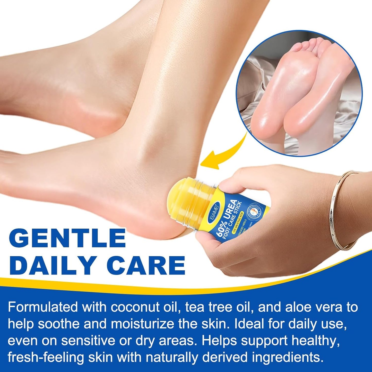 Bieyoc 60% Urea Cream with 2% Salicylic Acid, Urea Foot Cream Stick for Cracked Heels, Calluses and Rough Skin, Portable Foot Balm Stick No-Mess Applicator,1.41oz