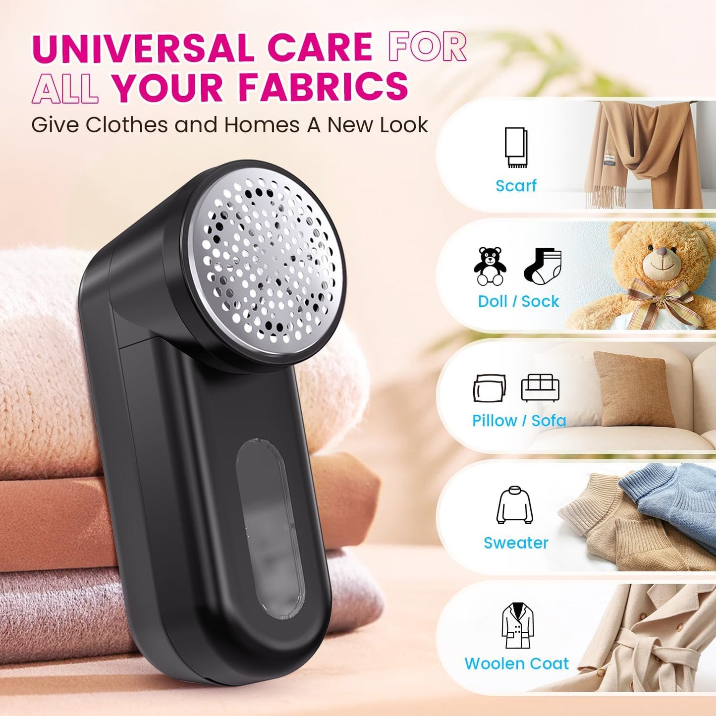 Fabric Shaver, Ziitty Lint Remover for Clothes, Type-C Rechargeable Lint Shaver with LCD Display & 6-Blade, Sweater Shavers to Remove Pilling,Fuzz Remover Fabric Shaver for Clothing and Furniture