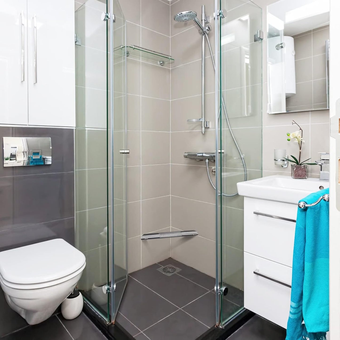 Shower Foot Rest Bar,Corner Foot Rest for Shaving Legs,Wall Mounted Shower Foot Ledge,Antislip Knurled Brass Bar Bathroom Step,Brushed Nickel