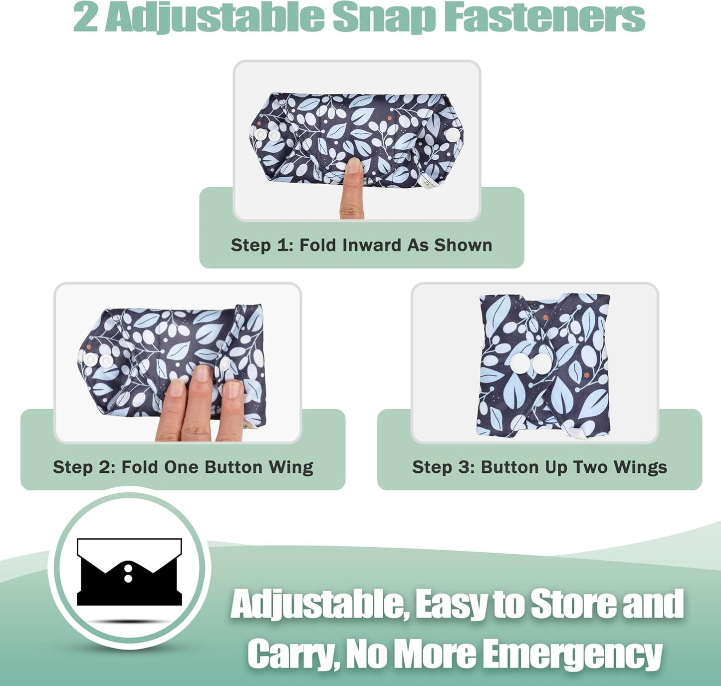 wegreeco Reusable Menstrual Pads - Reusable Sanitary Pads | Reusable Panty Liners | Soft Cloth Menstrual Pads - 6 Pack with 1 Cloth Mini Wet Bag (Medium, Leaves 02)