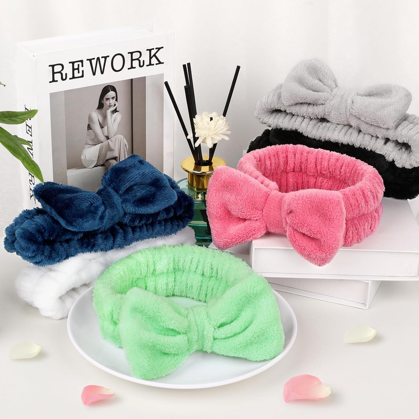 6 Pack Spa Headband for Women Skincare Makeup Headband Bow Hairband Party Favors Soft Coral Fleece Goody Bag Stuffers Christmas Stocking Stuffers for Woman Adult Teen Spa Gifts For Women Gifts Basket