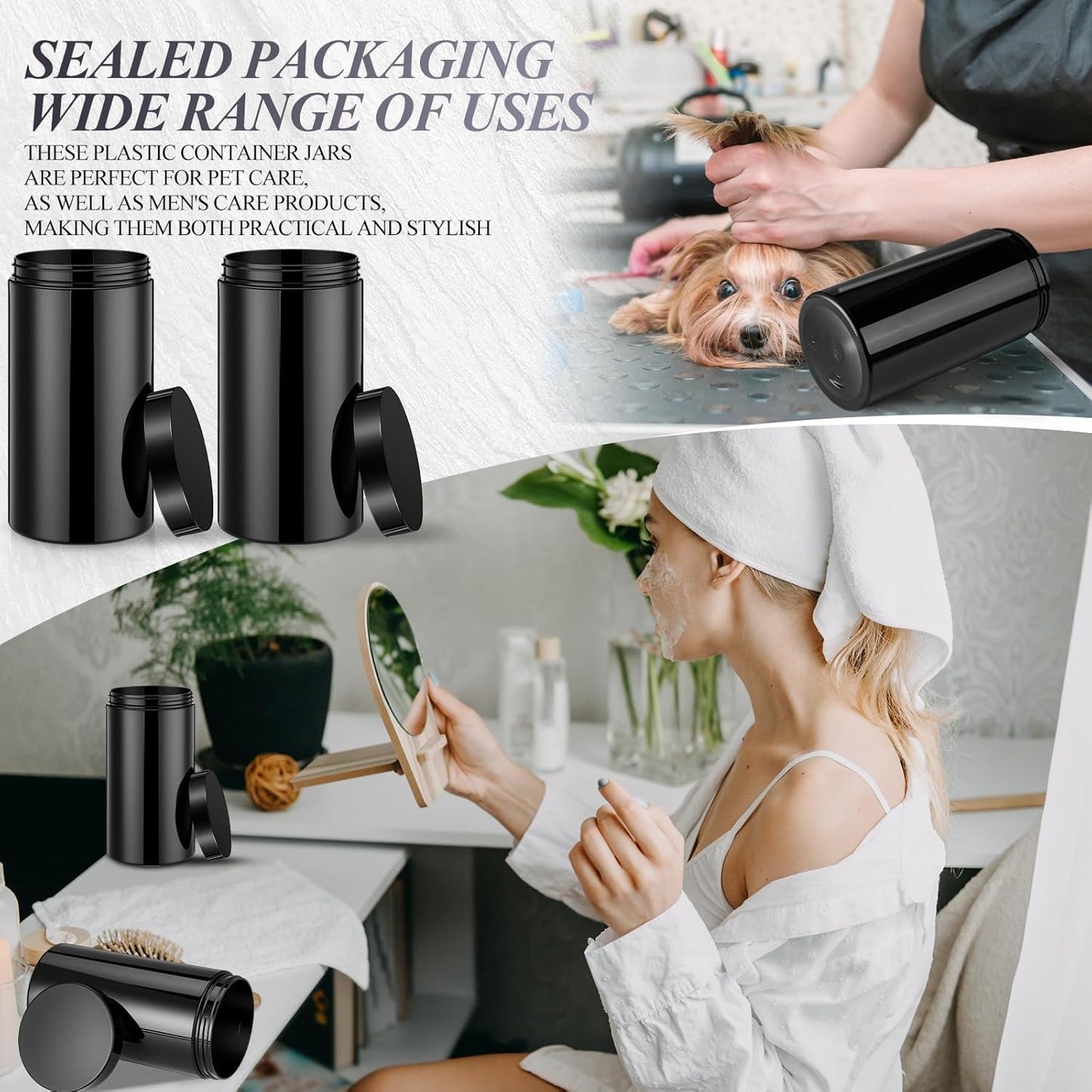 SATINIOR 12 Pack 32 oz Plastic Container Jars with Lids Round Clear Travel Cosmetic Container Slime Jar for Toiletries, Lotion, Cream, Ointment, Makeup, Rhinestone, Sample, Kitchen Storage(Pure Black)