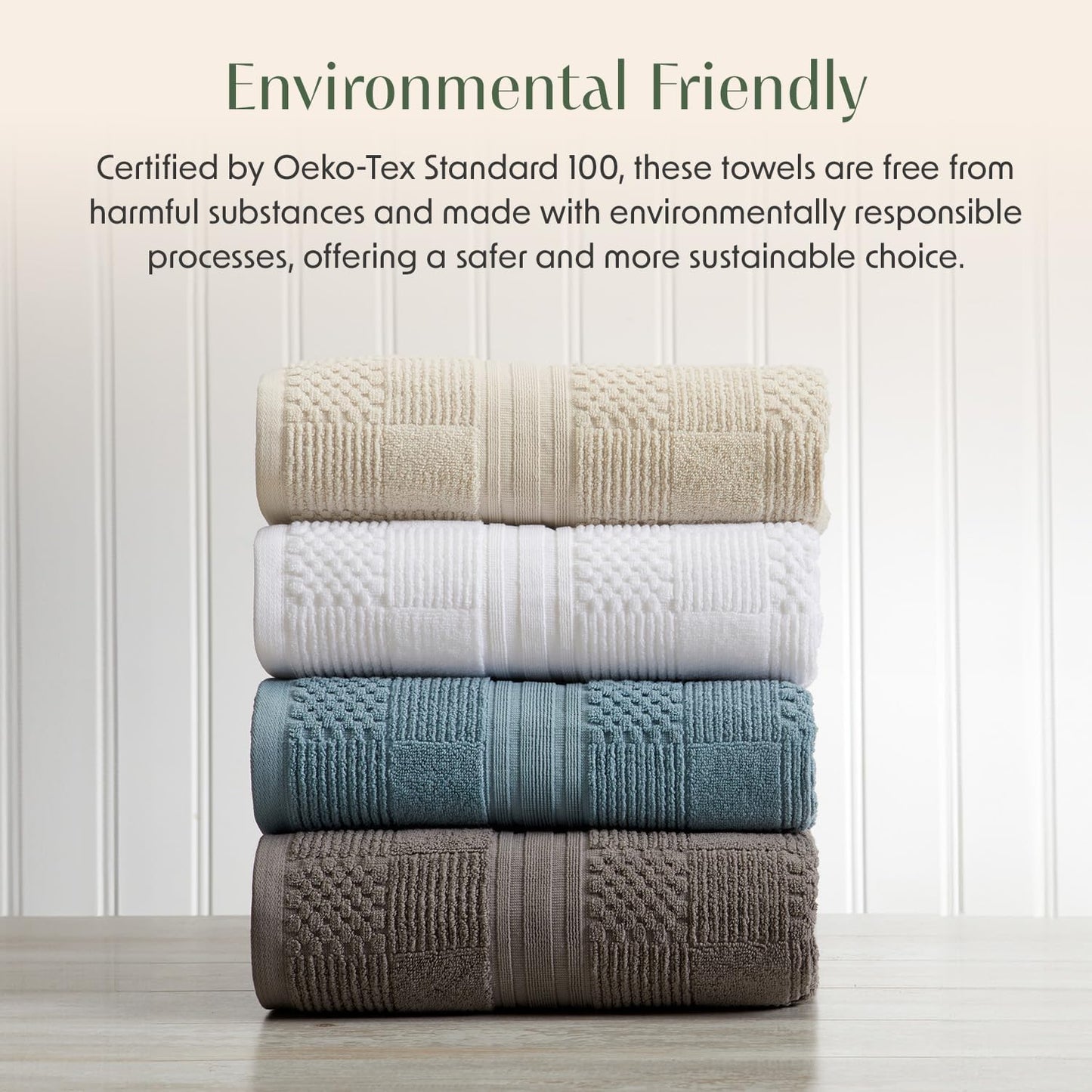 Springtree Home 100% Cotton Bath Towel Set of 4 | Grey Towels | Geometric Textured Design | Absorbent & Quick-Dry | 4 Bath Towels | Oeko-TEX® Standard 100 Cotton | Myla Collection - Frost Grey