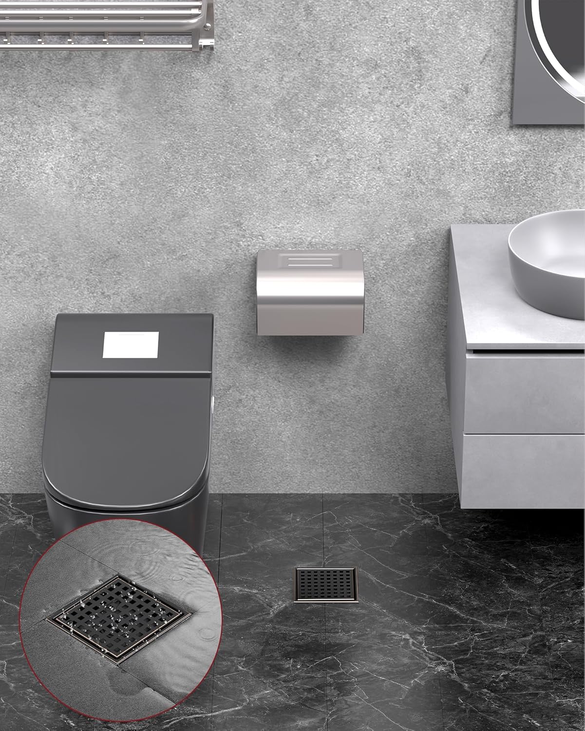 Square Shower Drain 6 Inch SUS304 Stainless Steel Bathroom Floor Drain Strainer, Hair Catcher, Anti-Clog, Rust-Resistant, Fast Drainage (Oil Rubbed Bronze)