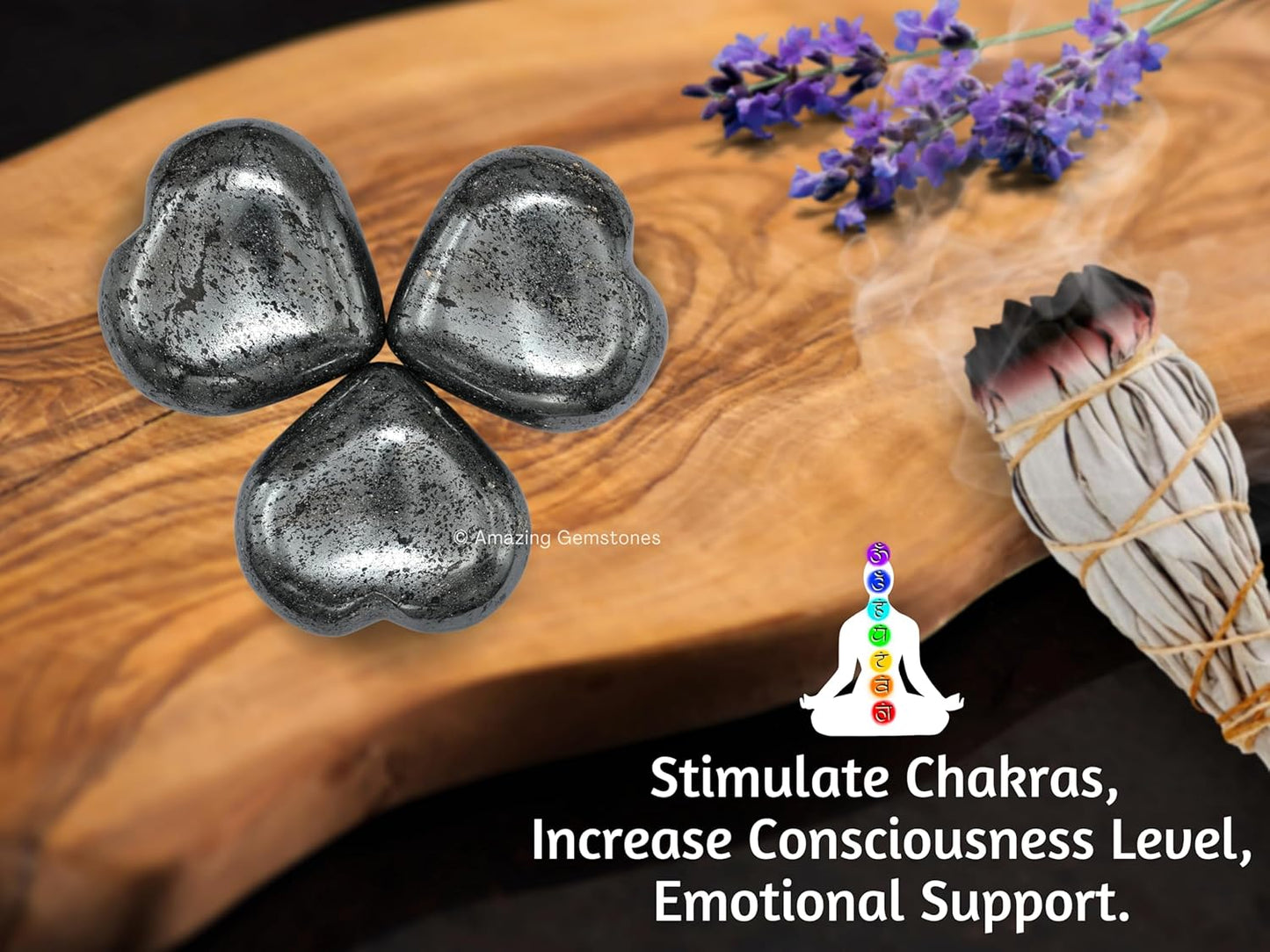 Amazing Gemstone Hematite Crystal Heart Palm Stone - Pocket Massage Worry Stone for Natural Body Chakra Balancing, Reiki Healing and Crystal Grid