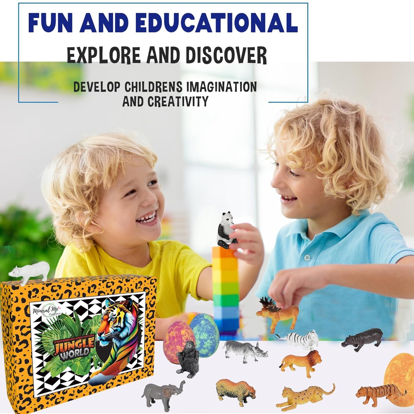 Bath Bombs for Kids with Surprise Inside- 12 pk Kids Bath Bombs with Jungle Toys, Organic, Natural, Skin-Moisturizing Bubble BathBombs. Birthday Gifts for Boys, Girls, Toddlers