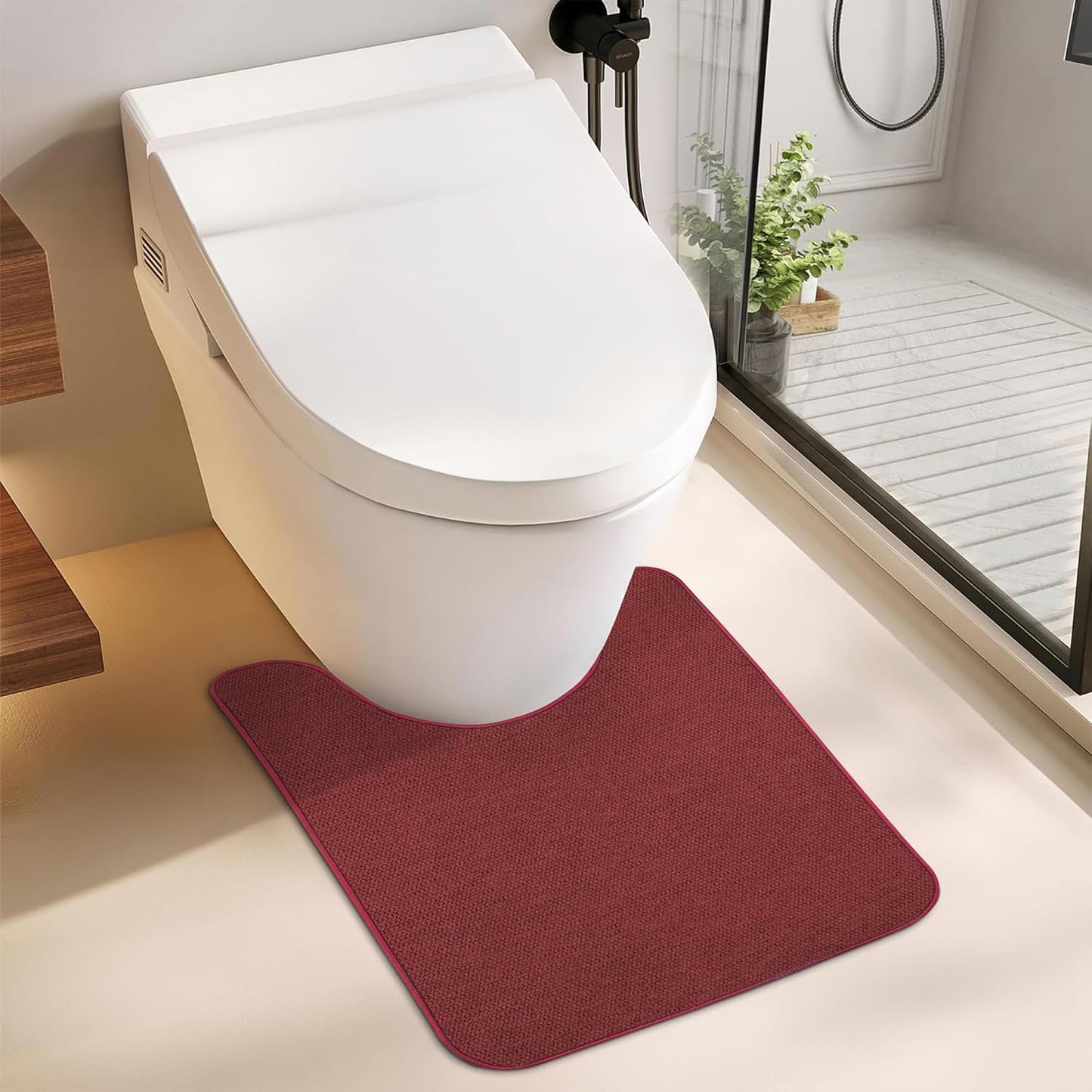 Toilet Rugs U Shaped Bathroom Rug,Machine Washable Non Slip Quick Dry Super Absorbent Ultra Thin Toilet Mats for Bathroom Toilet.Red,1'8"x2'(20x24inch)
