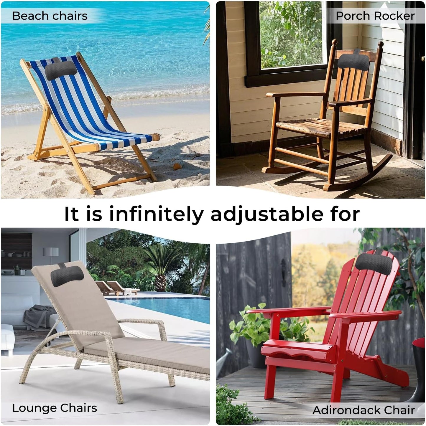 Headrest Pillow for Patio Chaise Lounge,Hot Tub Pillow for Headrest, Universal Height Adjustable Chaise Lounge Pillow for Sunbathing Swing Pool Furniture, Grey (Grey)