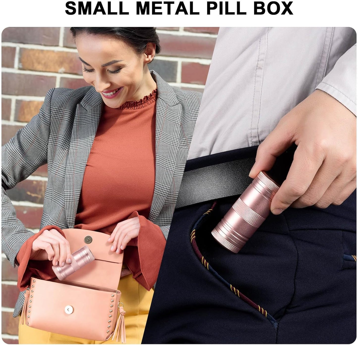 Small Pill Box Metal Pill Case - Portable Waterproof Pill Container for Pocket Purse, Travel Daily Pill Holder, Medicine Organizer for Vitamin/Fish Oil/Supplements Pink 1 Pack
