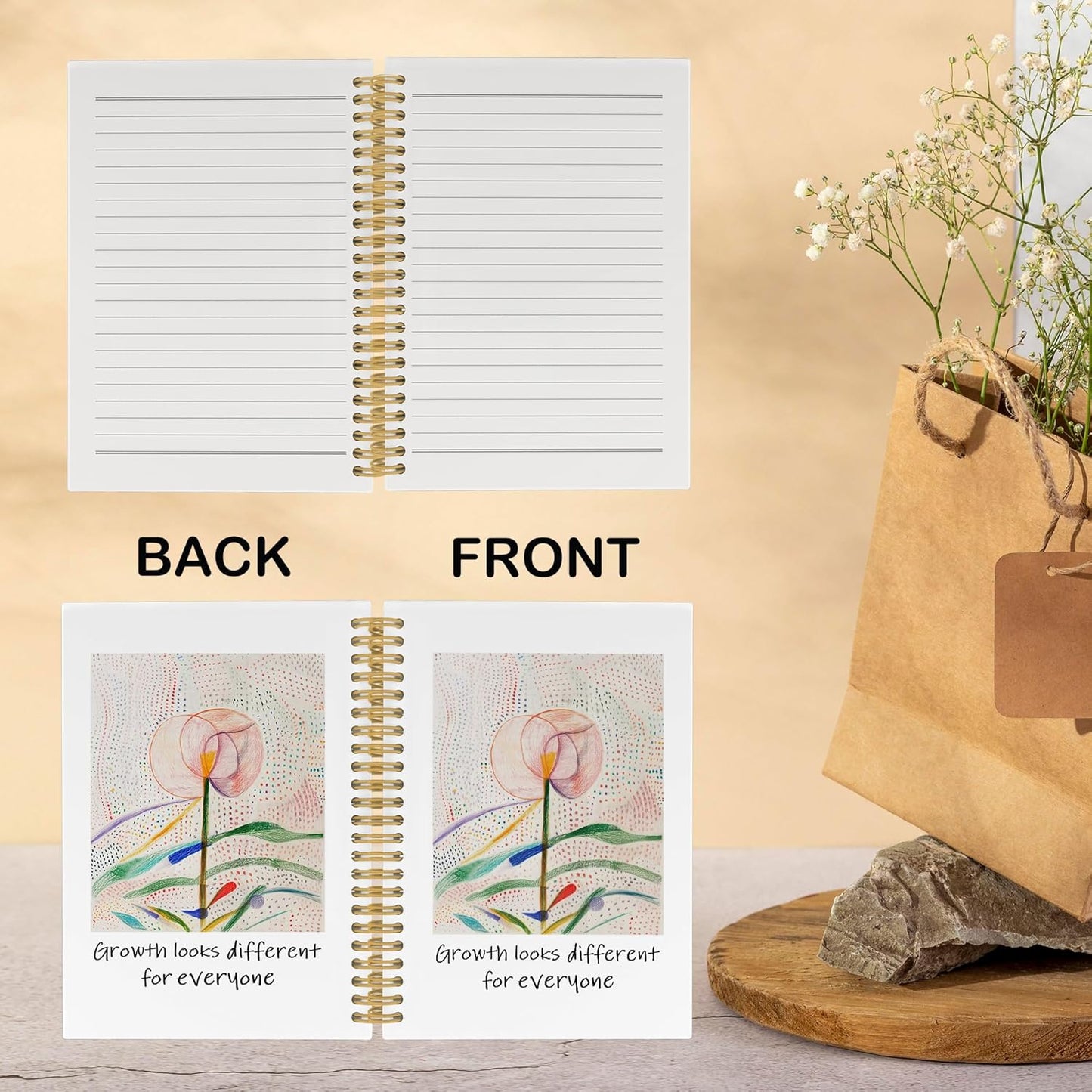 Mental Health Motivational Journal Notebook, Inspirational School Office Supplies for Students Coworker, Growth Looks Different for Everyone Hardcover Spiral Notebook 5.5x8.3 Inch