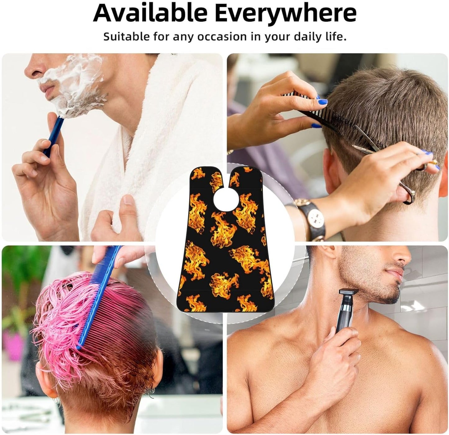 Adjustable Beard Bib, Non-Stick Hair Catcher Cape for Men's Shaving, Waterproof with 2 Suction Cups, Flame Fire Shave Bib