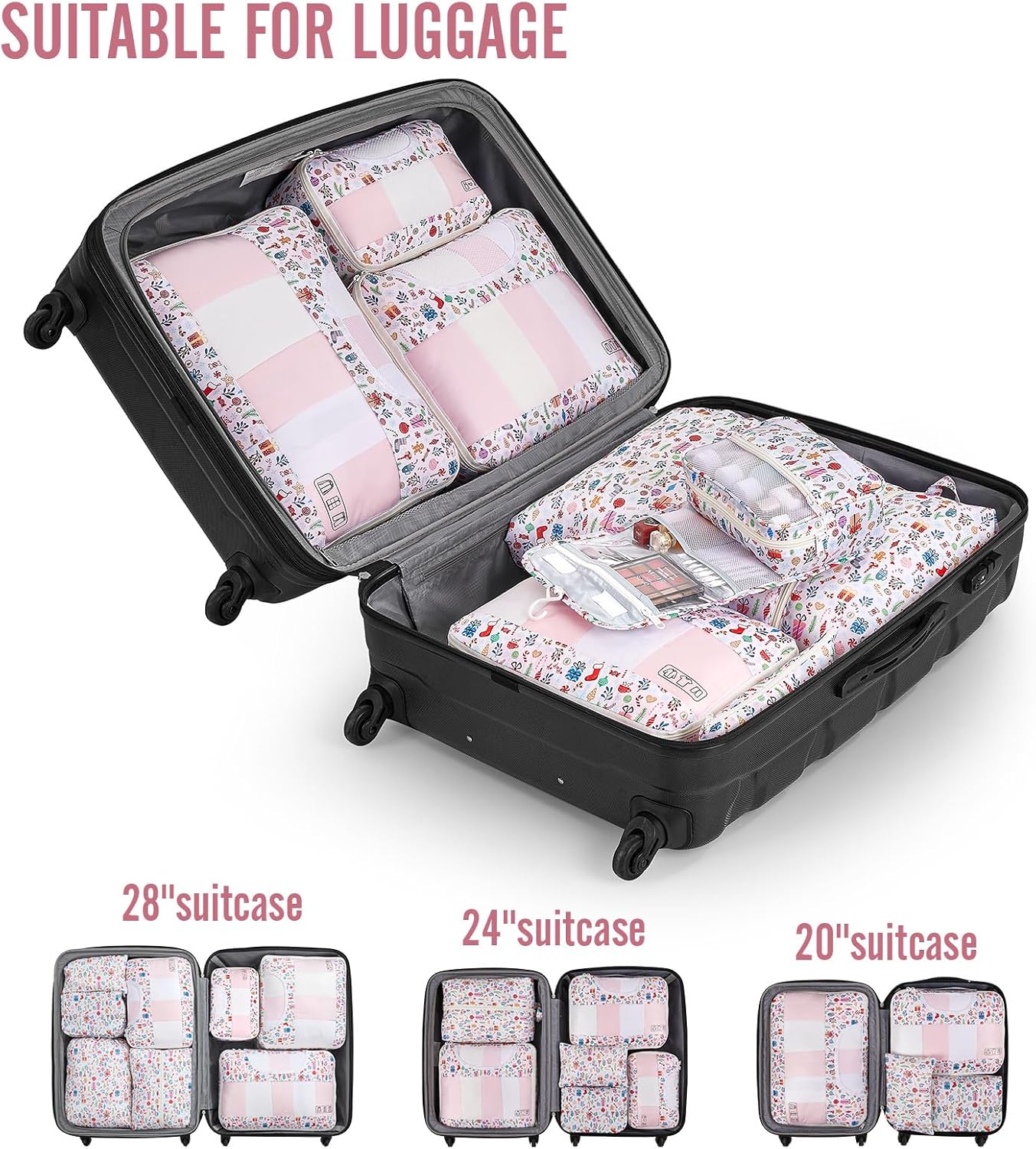 Veken 8 Set Packing Cubes for Travel Kids, Beach Vacation Essentials Accessories for Cruise Ship, Suitcase Organizer Bags for Luggage with Hanging Toiletry & Shoe Bag, Birthday Gifts for Women Mom Her