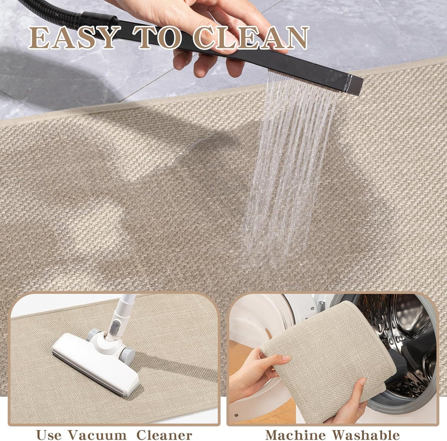 chakme Bathroom Rugs Mat 32x17, Ultra Thin Non Slip Bath Mat Quick Dry Absorbent Bath Mat for Bathroom Floor, (Light Beige, 32"x17")