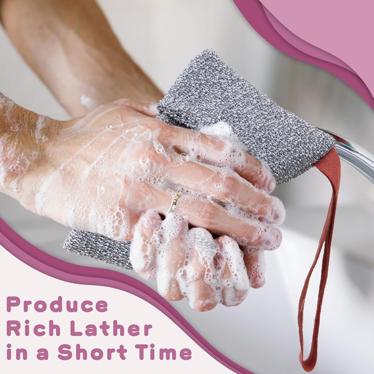 myHomeBody Soap Pocket for Strong Exfoliating, Lather Mesh Bag, Body Scrubber Exfoliator, Pouch for Shower, Leftover Bits Saver, Dark Blue, Gray - 2 Pack