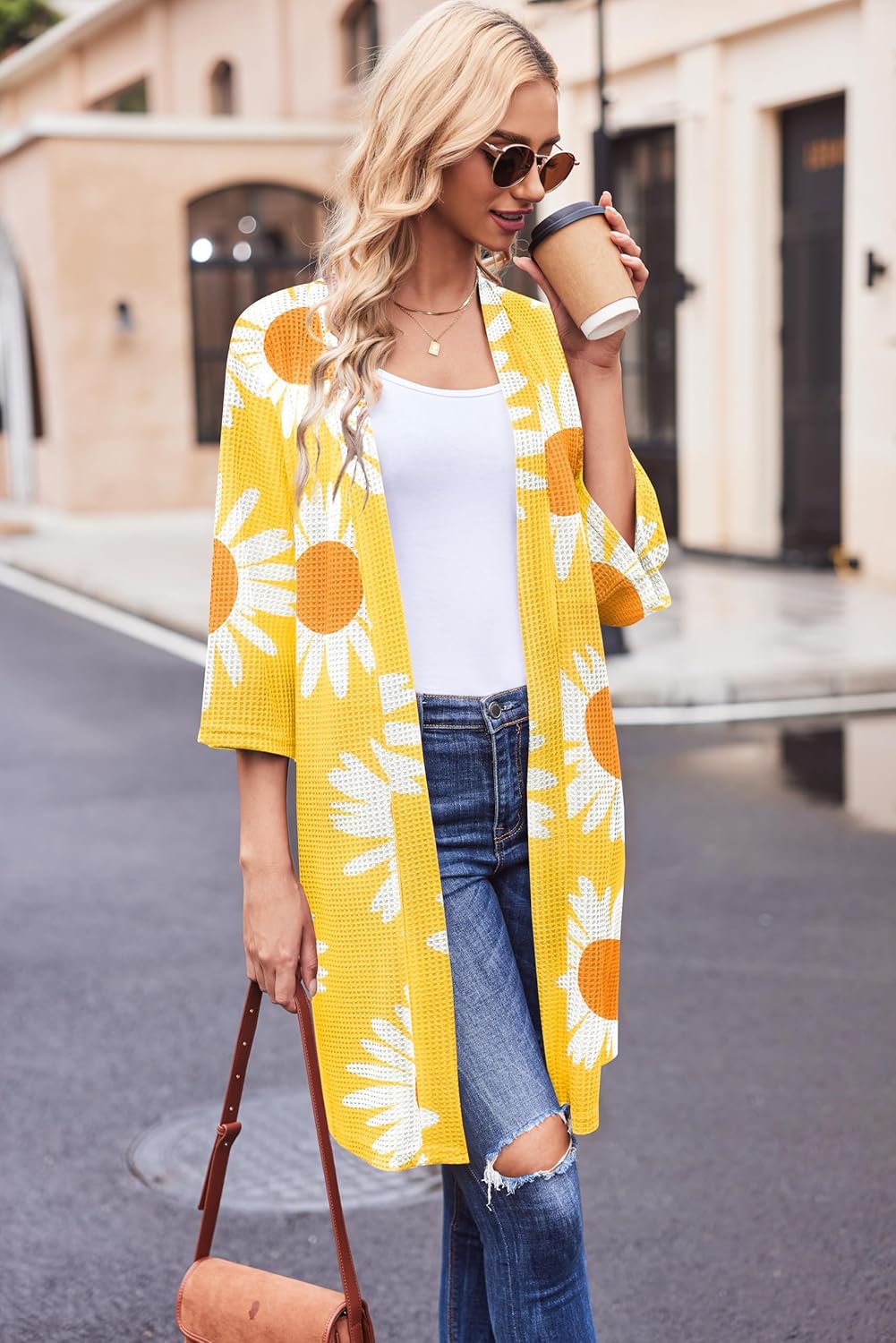 Ekouaer Robes for Women Waffle Knit Bathrobe Soft Lightweight Knee Length Loungewear S-XXL