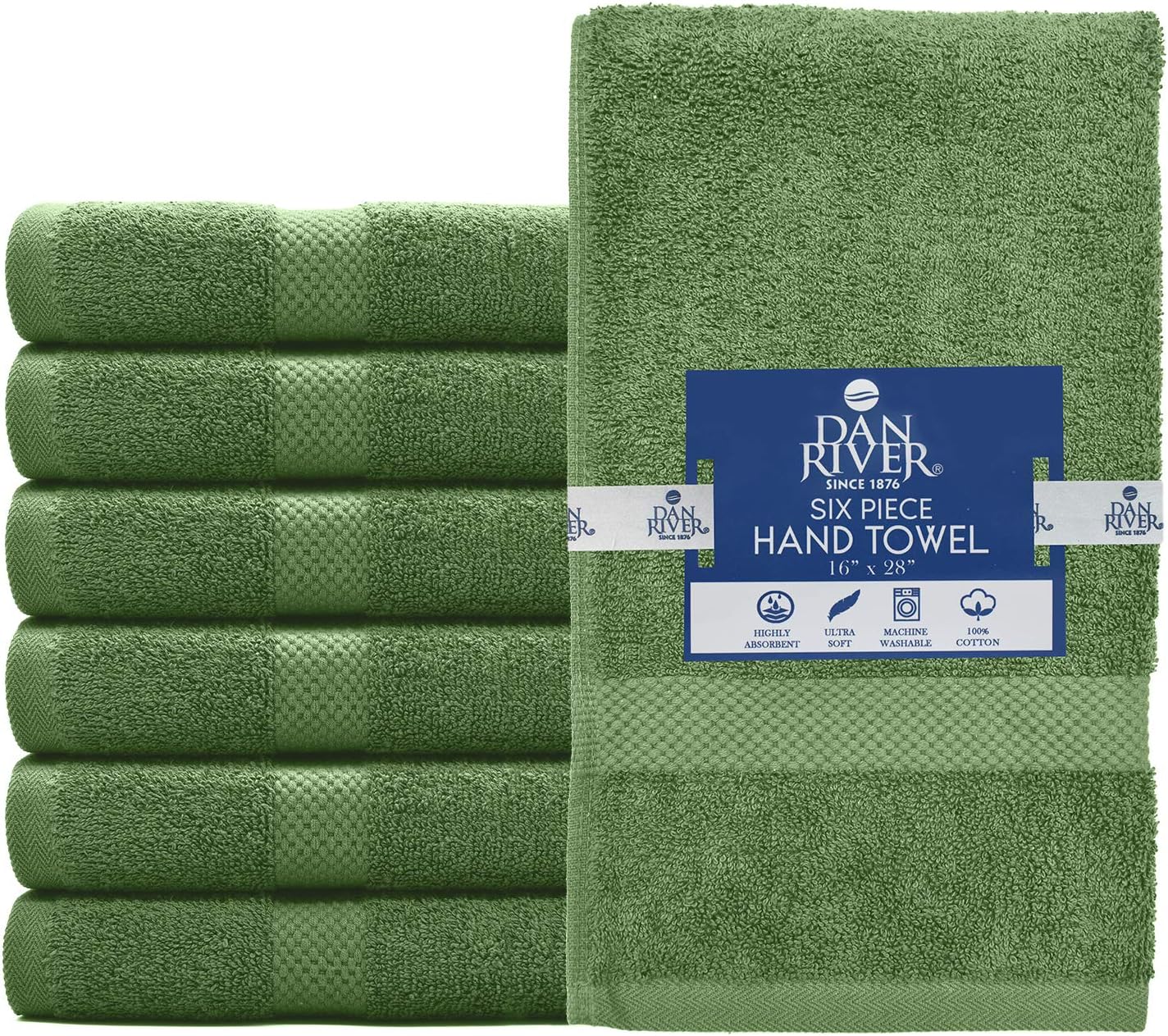 DAN RIVER Luxury Hand Towel – Soft, Absorbent, Quick-Drying, Premium Cotton Towel, Perfect for Everyday Use, 16x28 Inches - 550 GSM Sage Green