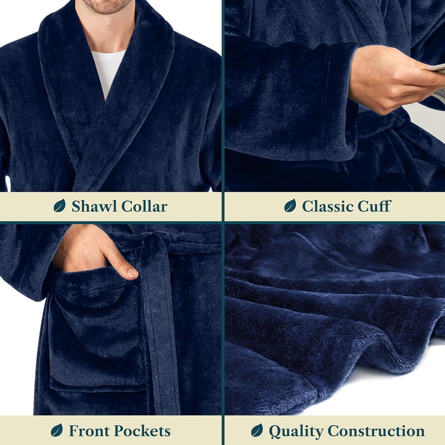 PAVILIA Mens Soft Robe Bathrobe for Men, Lightweight Fleece Male Robe Long Bath Shower Spa