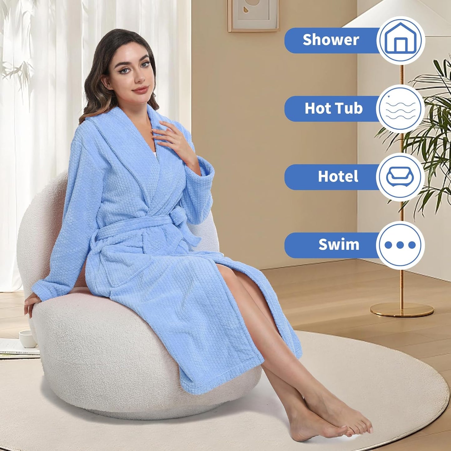 Women's Shawl Collar Bathrobe, Soft Long Towel Robes for Women - Super Absorbent Quick Dry yet Warm